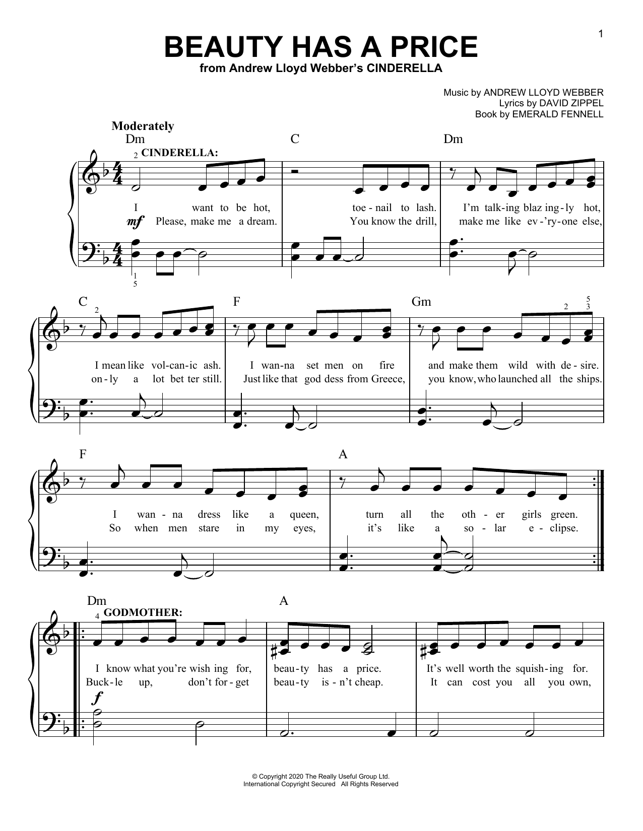 Andrew Lloyd Webber Beauty Has A Price (from Andrew Lloyd Webber's Cinderella) sheet music notes and chords arranged for Easy Piano