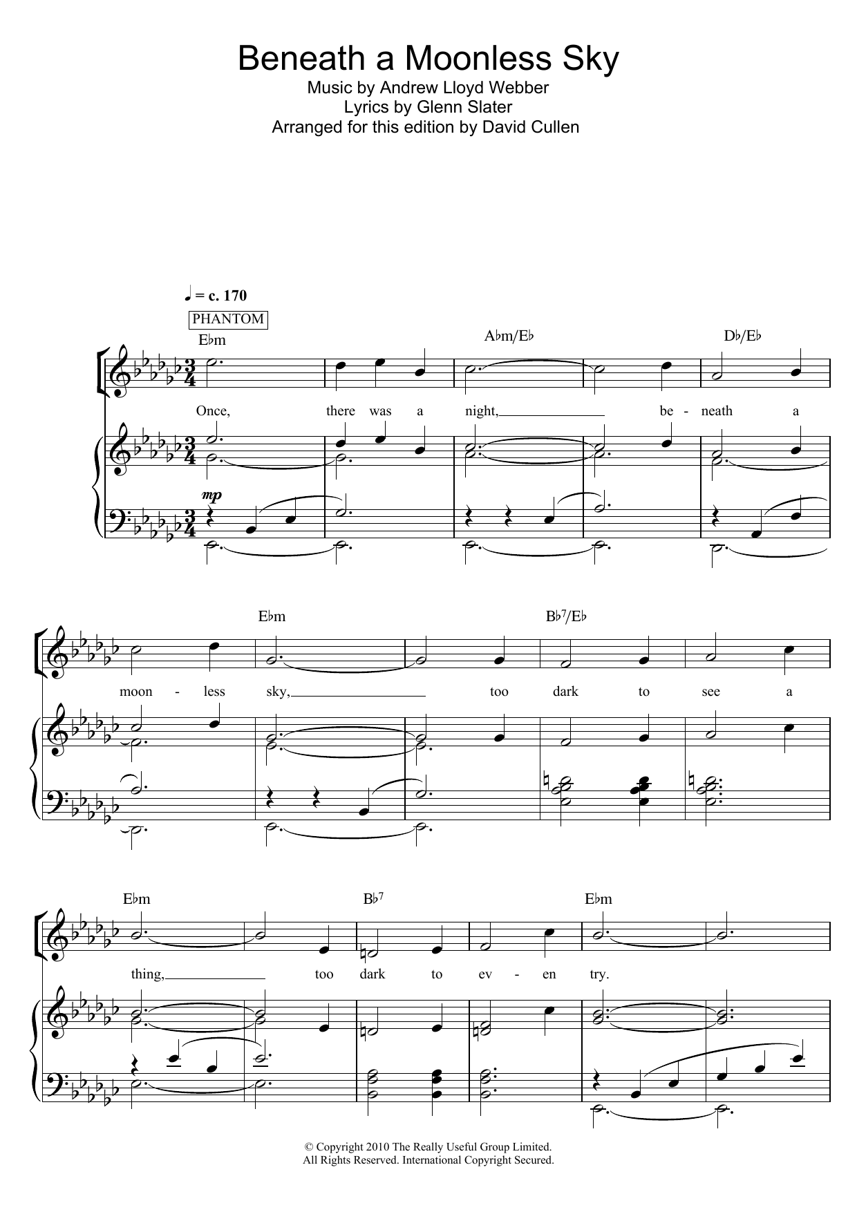 Andrew Lloyd Webber Beneath A Moonless Sky (from Love Never Dies) sheet music notes and chords arranged for Piano, Vocal & Guitar Chords