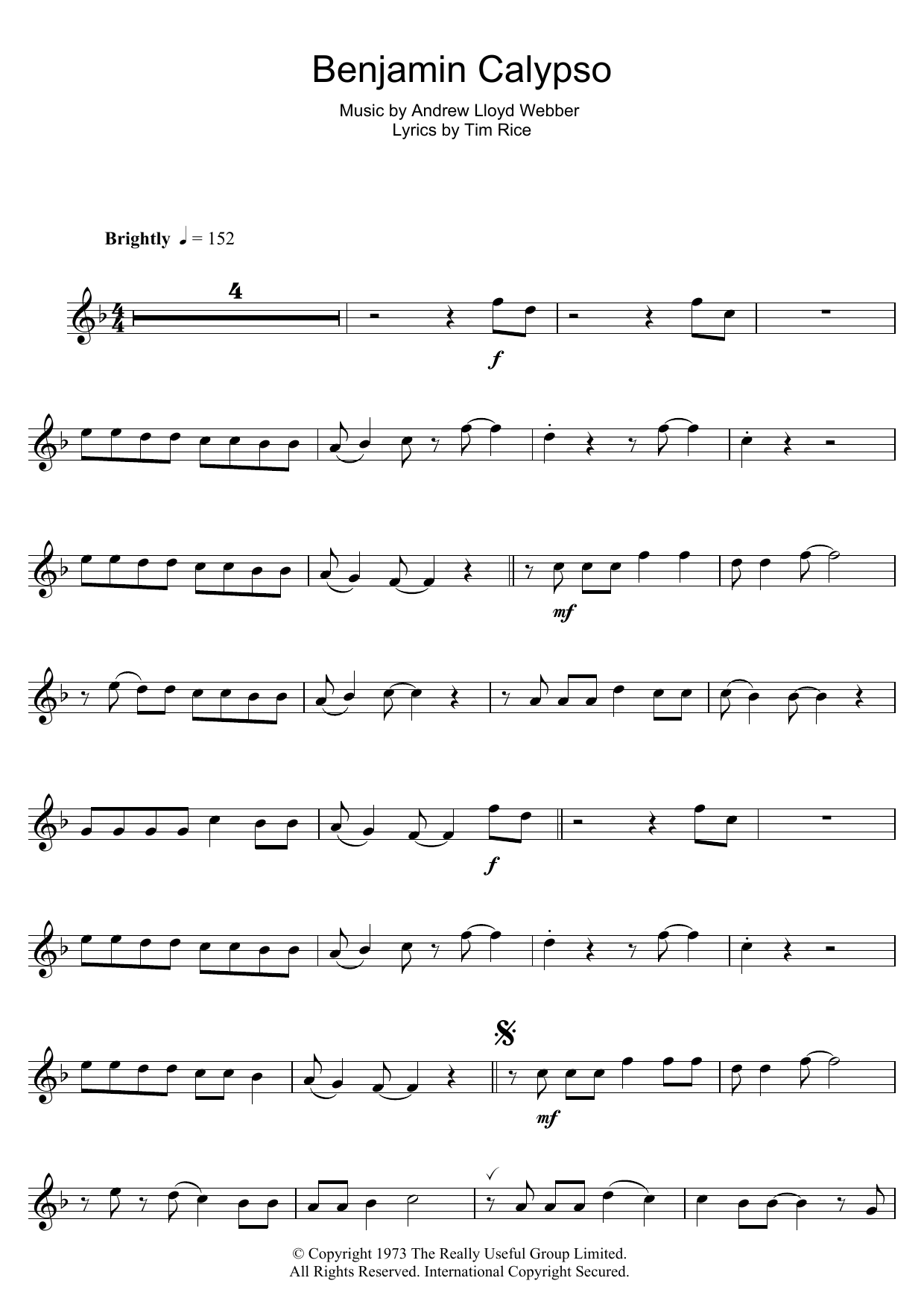 Andrew Lloyd Webber Benjamin Calypso (from Joseph And The Amazing Technicolor Dreamcoat) sheet music notes and chords arranged for Clarinet Solo