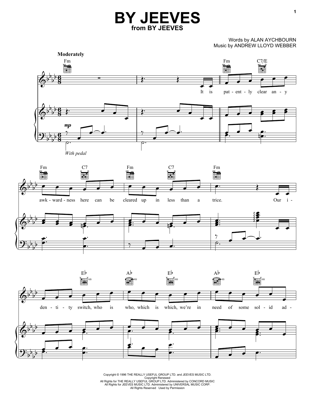 Andrew Lloyd Webber By Jeeves sheet music notes and chords arranged for Piano, Vocal & Guitar Chords (Right-Hand Melody)