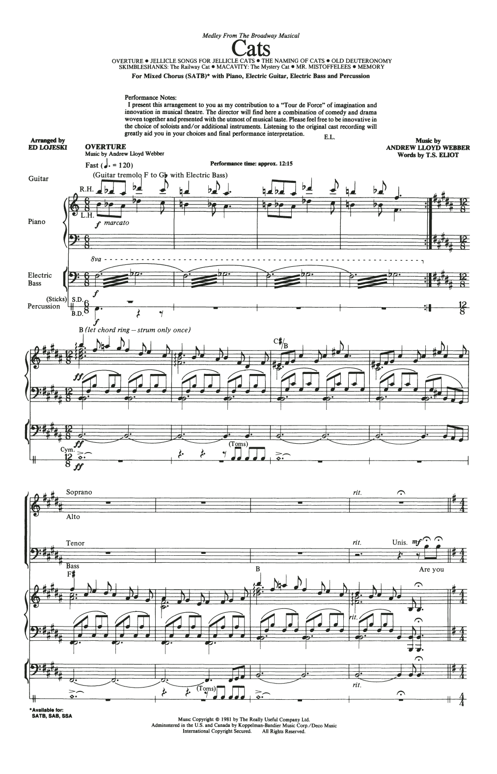Andrew Lloyd Webber Cats (Medley) (arr. Ed Lojeski) sheet music notes and chords arranged for SSA Choir