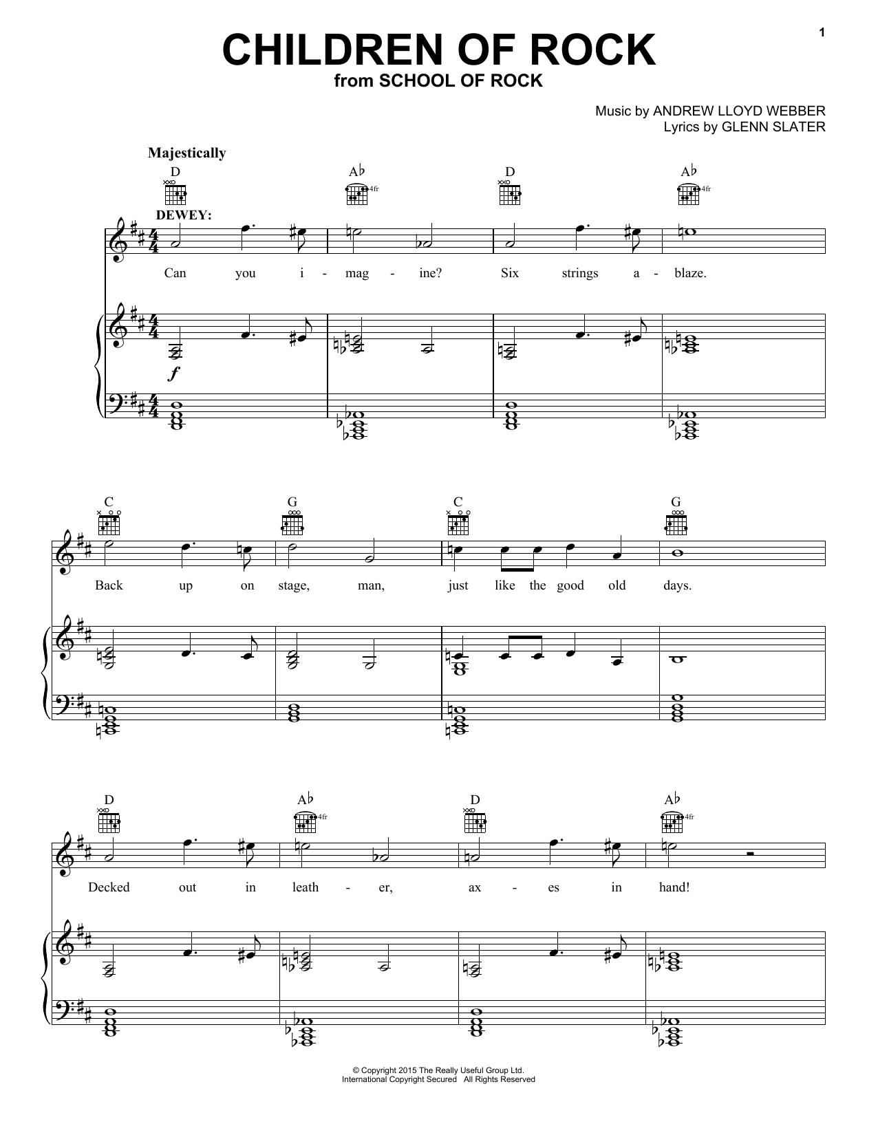Andrew Lloyd Webber Children Of Rock (from School of Rock: The Musical) sheet music notes and chords arranged for Easy Piano