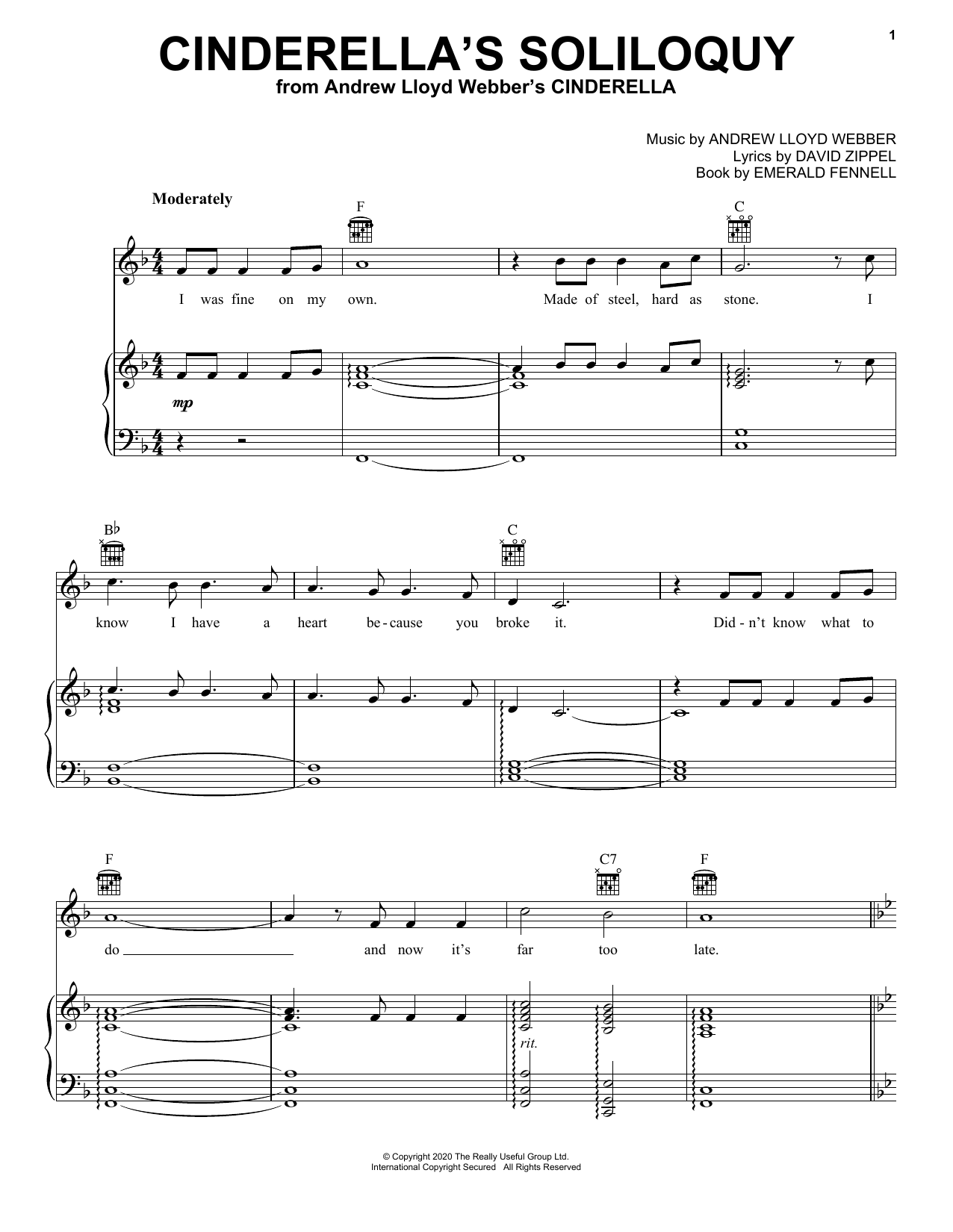 Andrew Lloyd Webber Cinderella's Soliloquy (from Andrew Lloyd Webber's Cinderella) sheet music notes and chords arranged for Piano, Vocal & Guitar Chords (Right-Hand Melody)