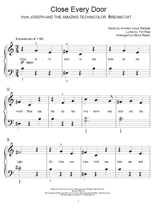 Andrew Lloyd Webber Close Every Door sheet music notes and chords arranged for Educational Piano