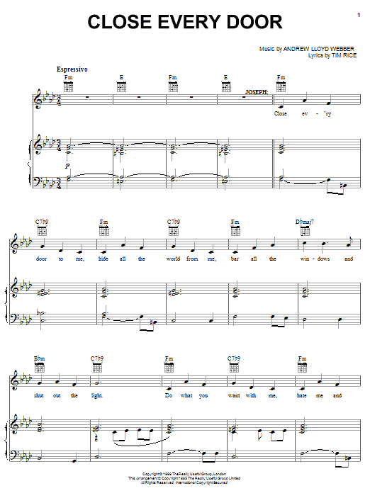 Andrew Lloyd Webber Close Every Door (from Joseph and the Amazing Technicolor Dreamcoat) sheet music notes and chords arranged for Solo Guitar