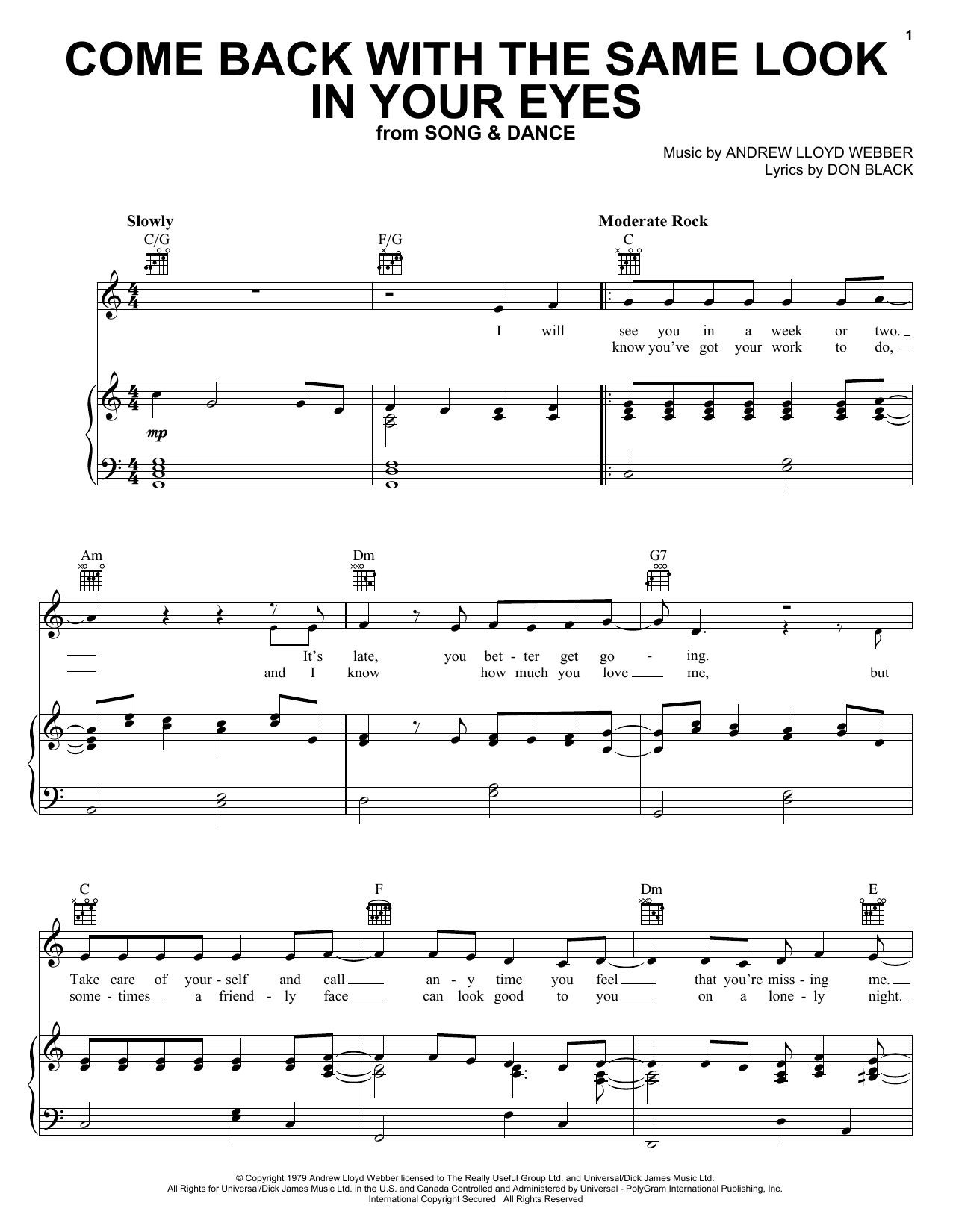 Andrew Lloyd Webber Come Back With The Same Look In Your Eyes sheet music notes and chords arranged for Lead Sheet / Fake Book