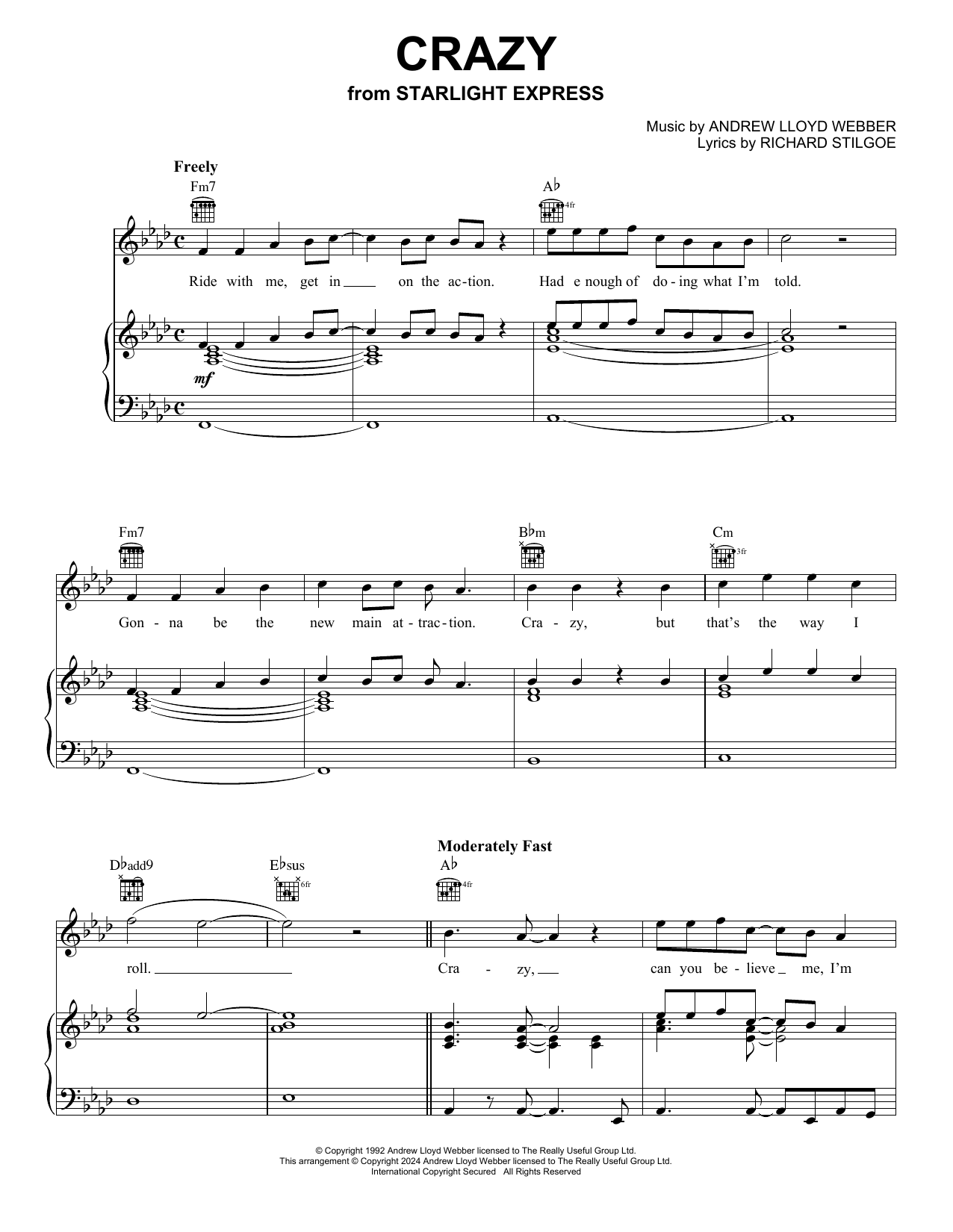 Andrew Lloyd Webber Crazy (from Starlight Express) sheet music notes and chords arranged for Piano, Vocal & Guitar Chords (Right-Hand Melody)