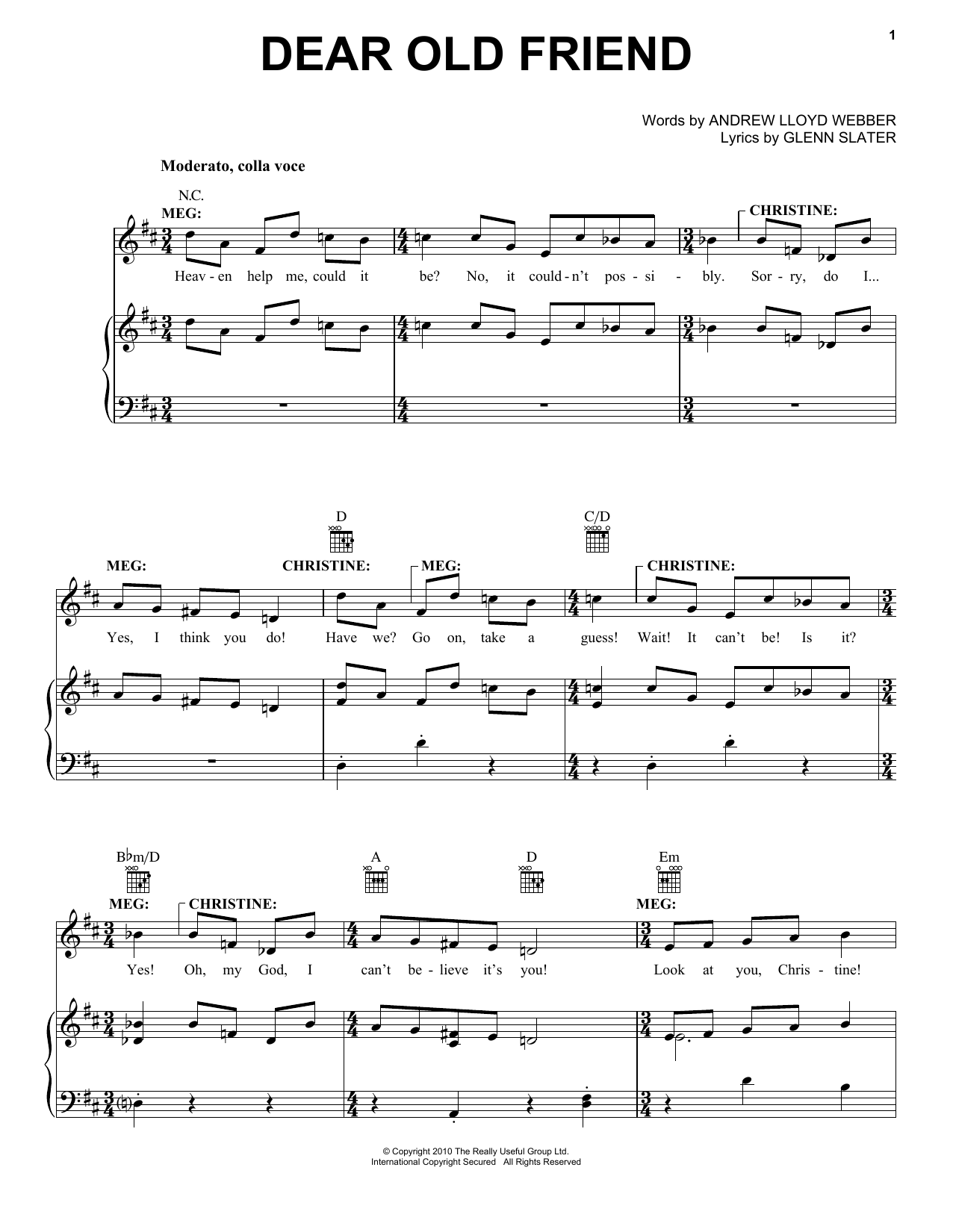 Andrew Lloyd Webber Dear Old Friend sheet music notes and chords arranged for Piano, Vocal & Guitar Chords (Right-Hand Melody)