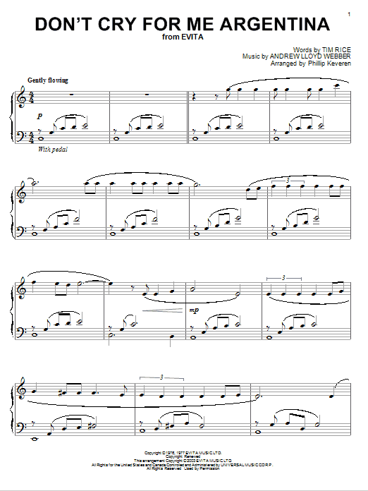 Andrew Lloyd Webber Don't Cry For Me Argentina (from Evita) (arr. Phillip Keveren) sheet music notes and chords arranged for Piano Solo