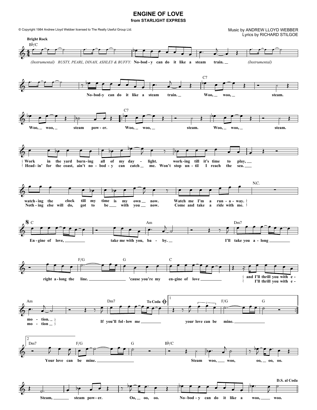 Andrew Lloyd Webber Engine Of Love sheet music notes and chords arranged for Lead Sheet / Fake Book