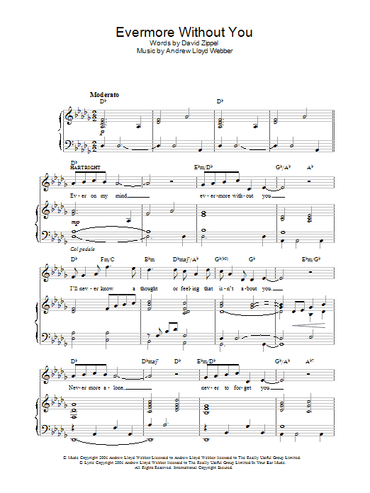 Andrew Lloyd Webber Evermore Without You sheet music notes and chords arranged for Super Easy Piano