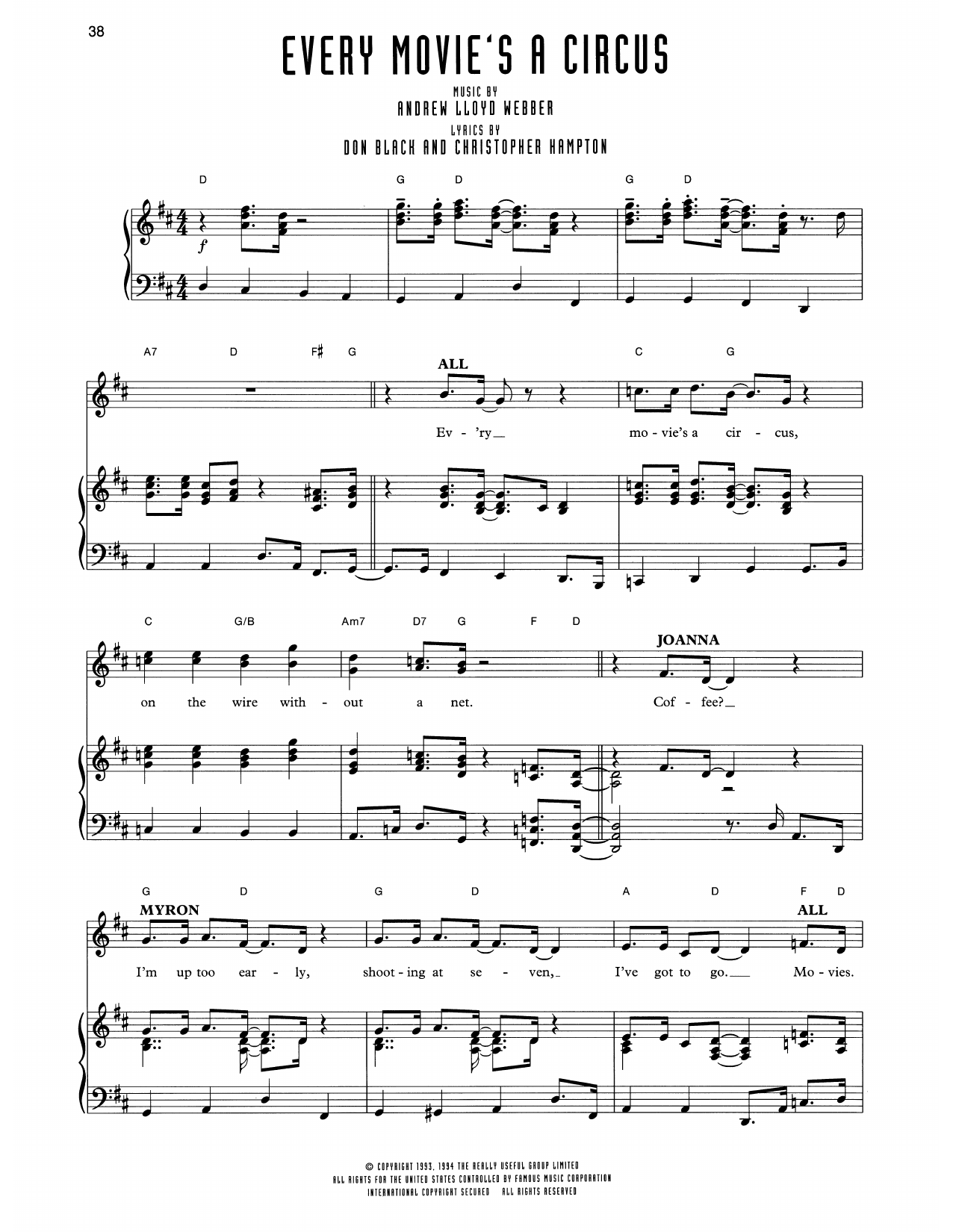Andrew Lloyd Webber Every Movie's A Circus (from Sunset Boulevard) sheet music notes and chords arranged for Piano & Vocal