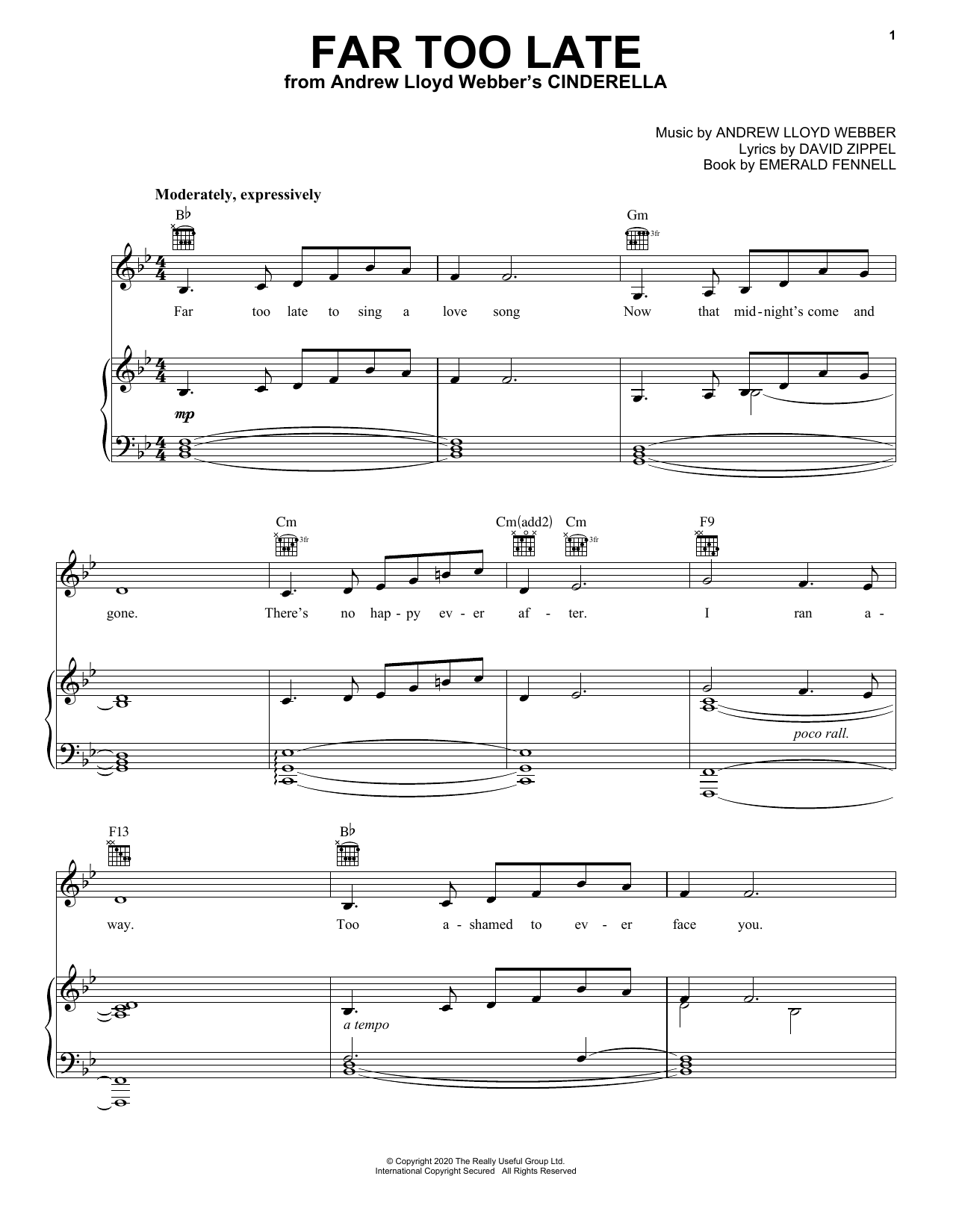 Andrew Lloyd Webber Far Too Late (from Andrew Lloyd Webber's Cinderella) sheet music notes and chords arranged for Easy Piano