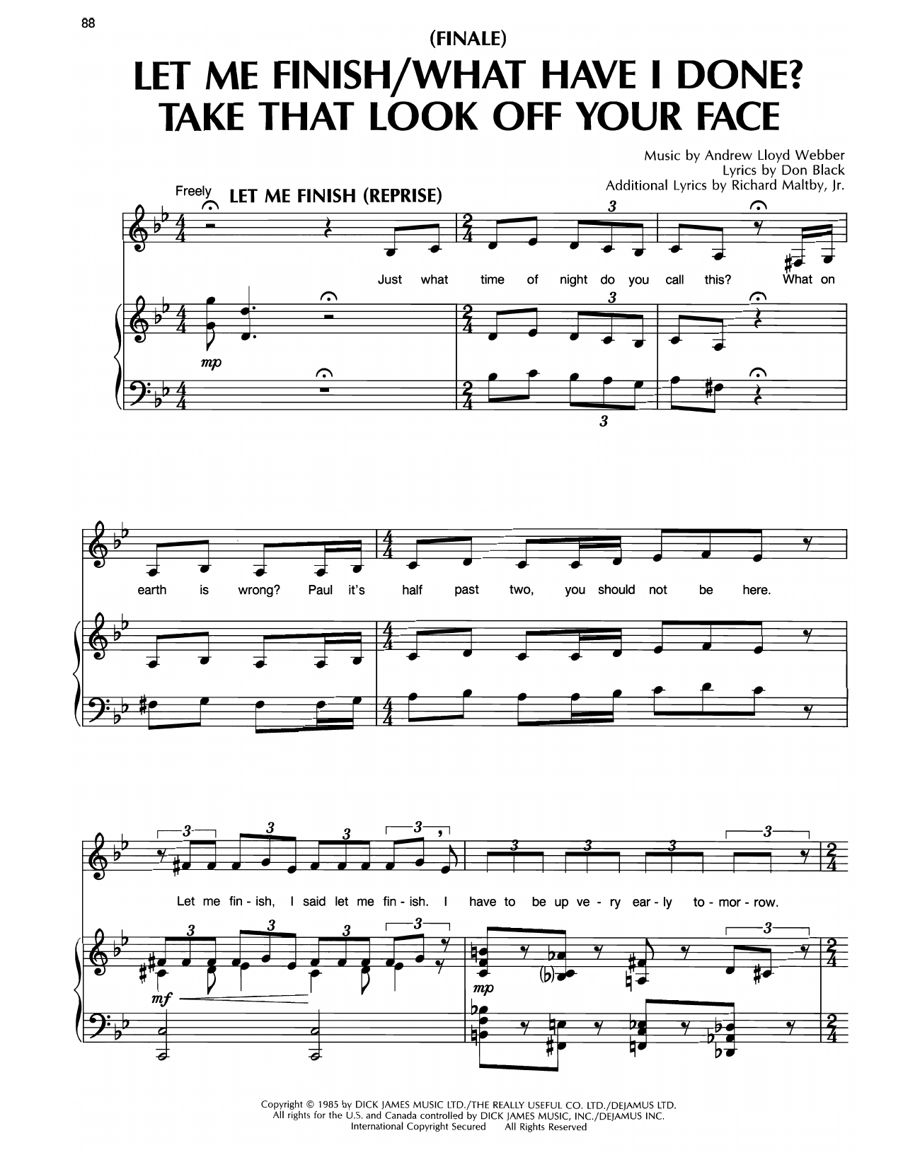 Andrew Lloyd Webber Finale, The Songs (from Song & Dance) sheet music notes and chords arranged for Piano, Vocal & Guitar Chords (Right-Hand Melody)