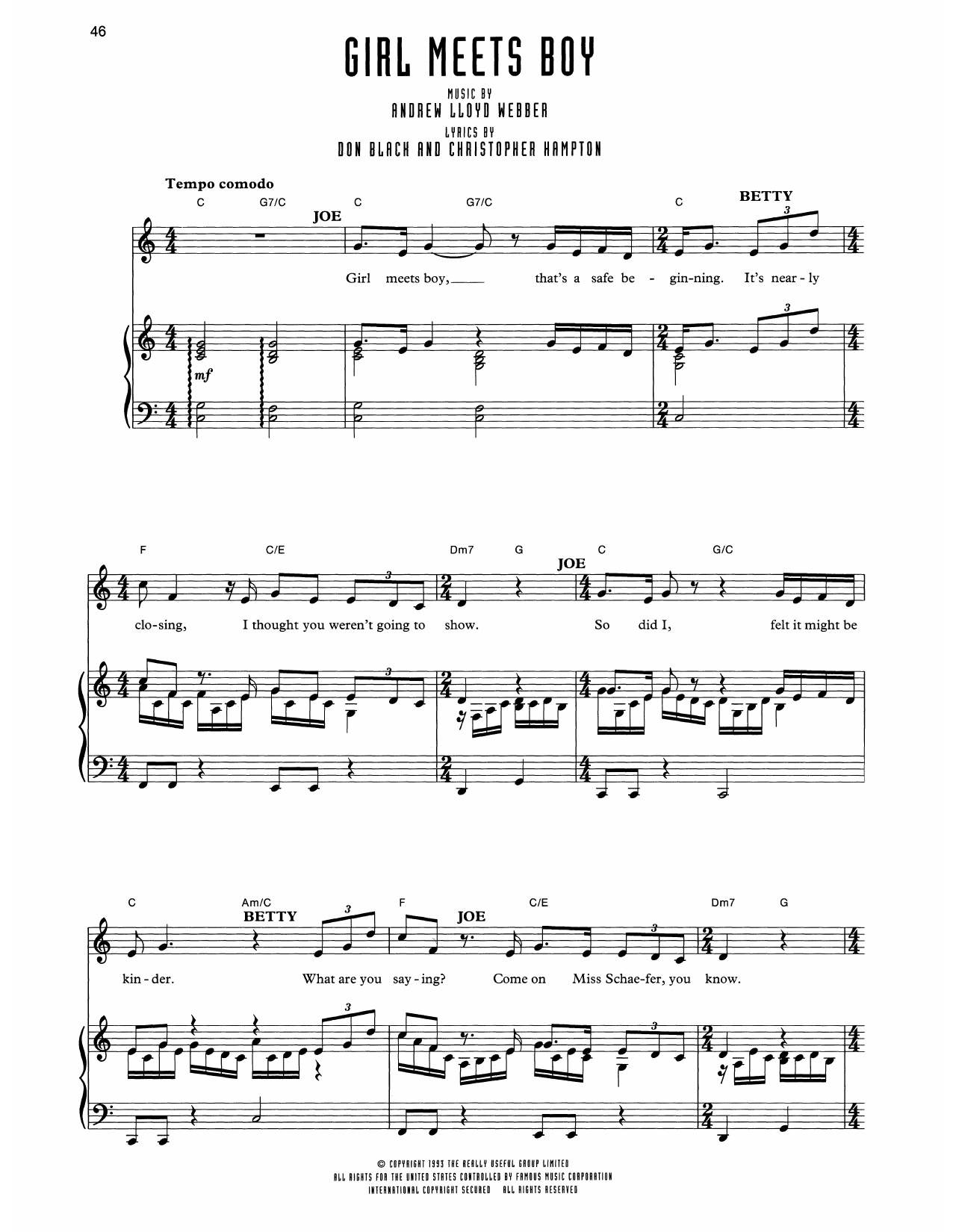Andrew Lloyd Webber Girl Meets Boy (from Sunset Boulevard) sheet music notes and chords arranged for Piano & Vocal
