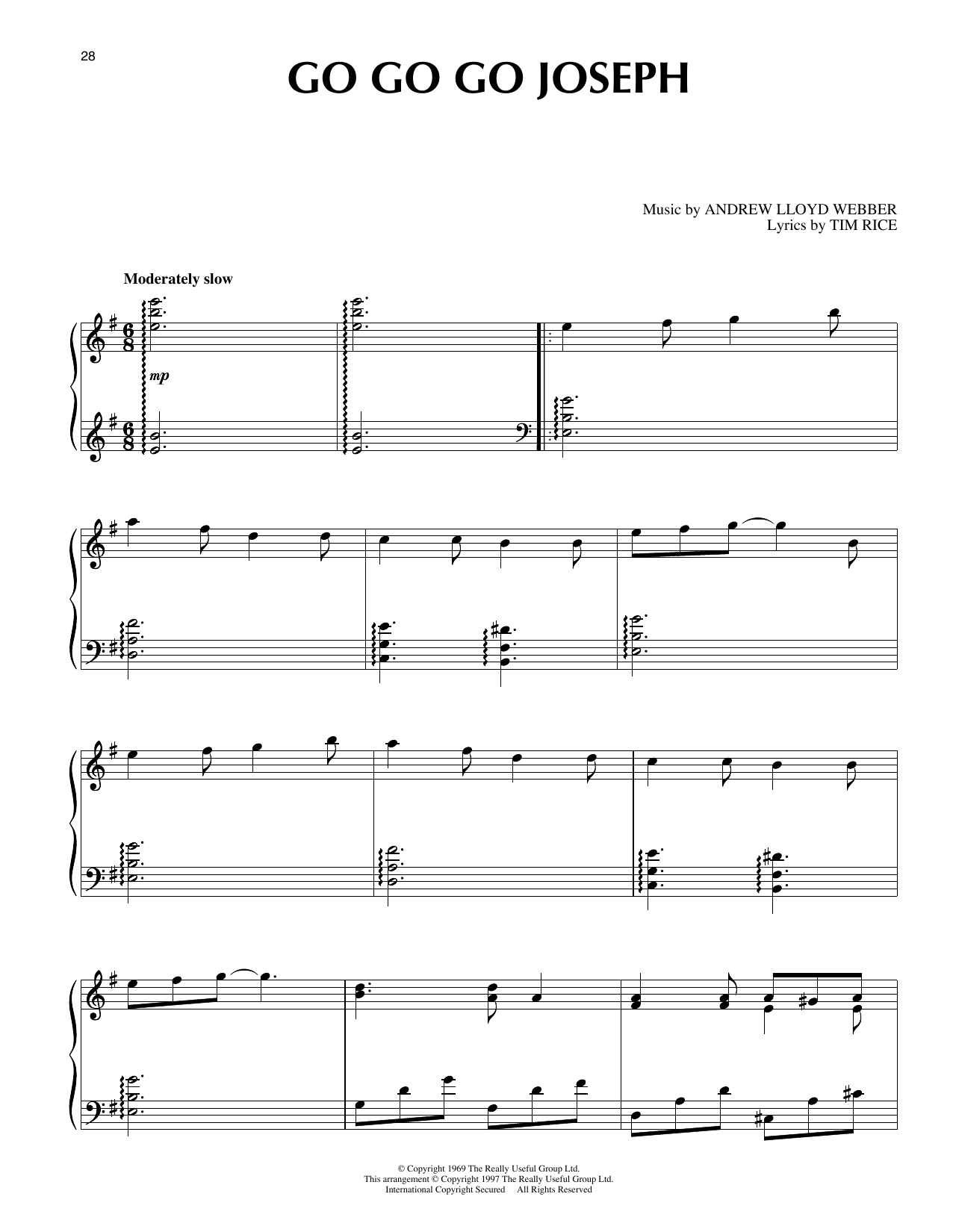 Andrew Lloyd Webber Go Go Go Joseph (from Joseph And The Amazing Technicolor Dreamcoat) sheet music notes and chords arranged for Piano Solo