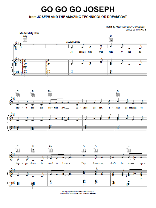 Andrew Lloyd Webber Go Go Go Joseph sheet music notes and chords arranged for Easy Piano