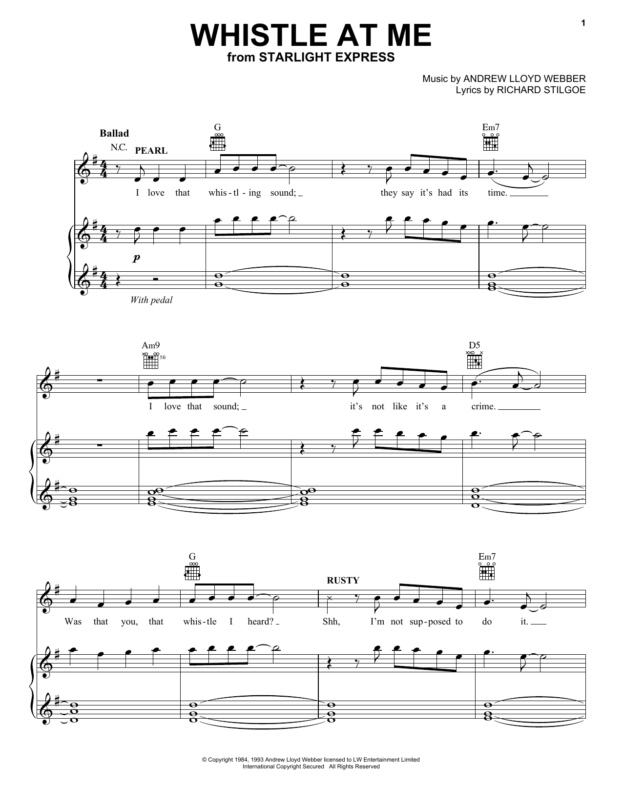 Andrew Lloyd Webber He'll Whistle At Me (from Starlight Express) sheet music notes and chords arranged for Piano, Vocal & Guitar Chords (Right-Hand Melody)