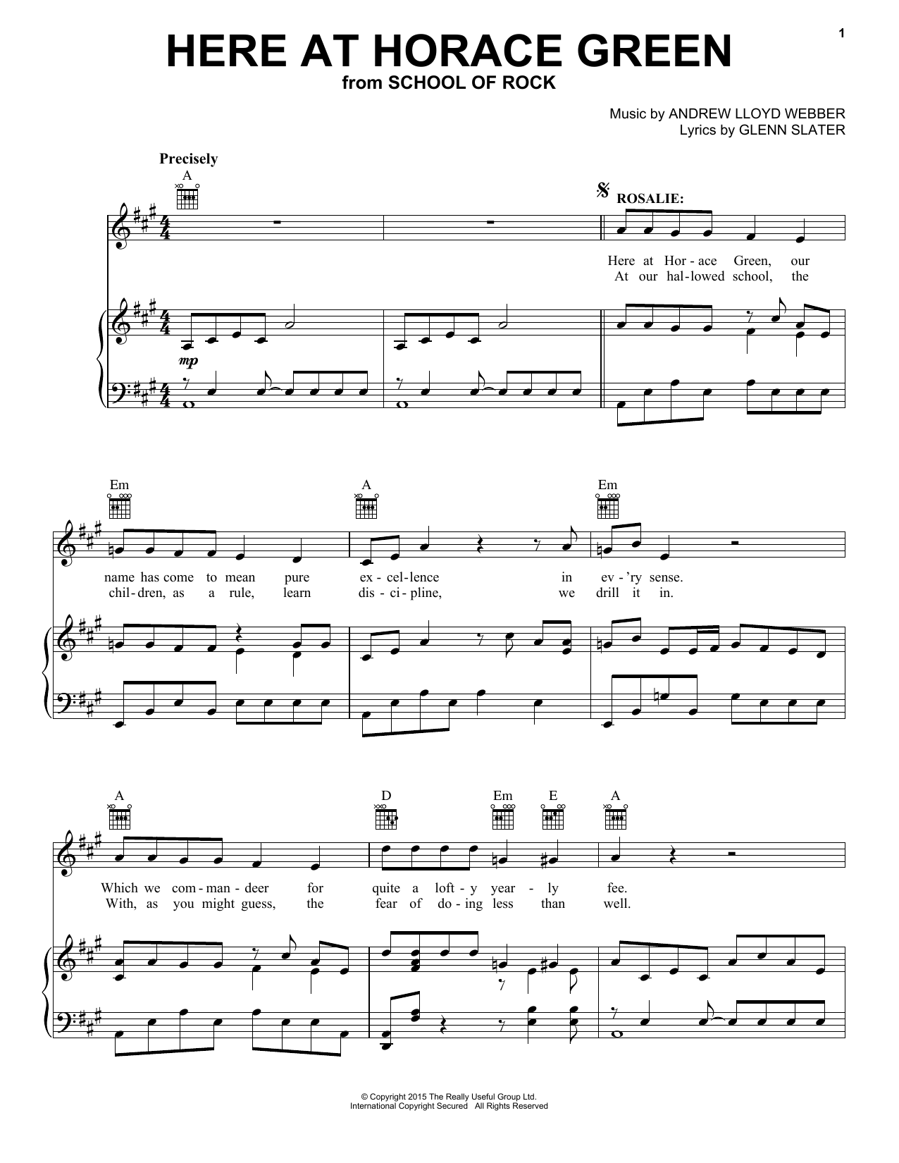 Andrew Lloyd Webber Here At Horace Green (from School of Rock: The Musical) sheet music notes and chords arranged for Piano & Vocal
