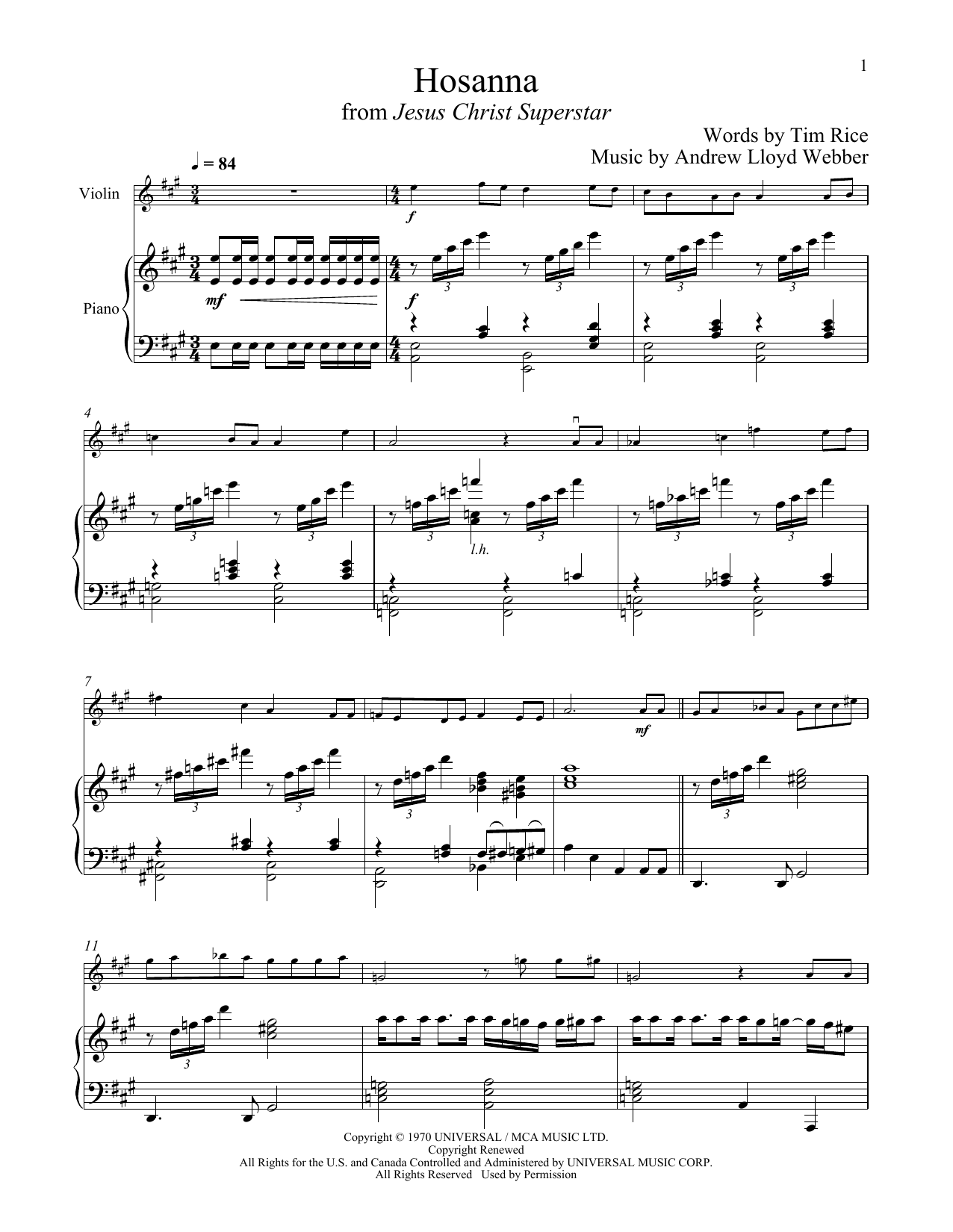 Andrew Lloyd Webber Hosanna (from Jesus Christ Superstar) sheet music notes and chords arranged for Clarinet and Piano