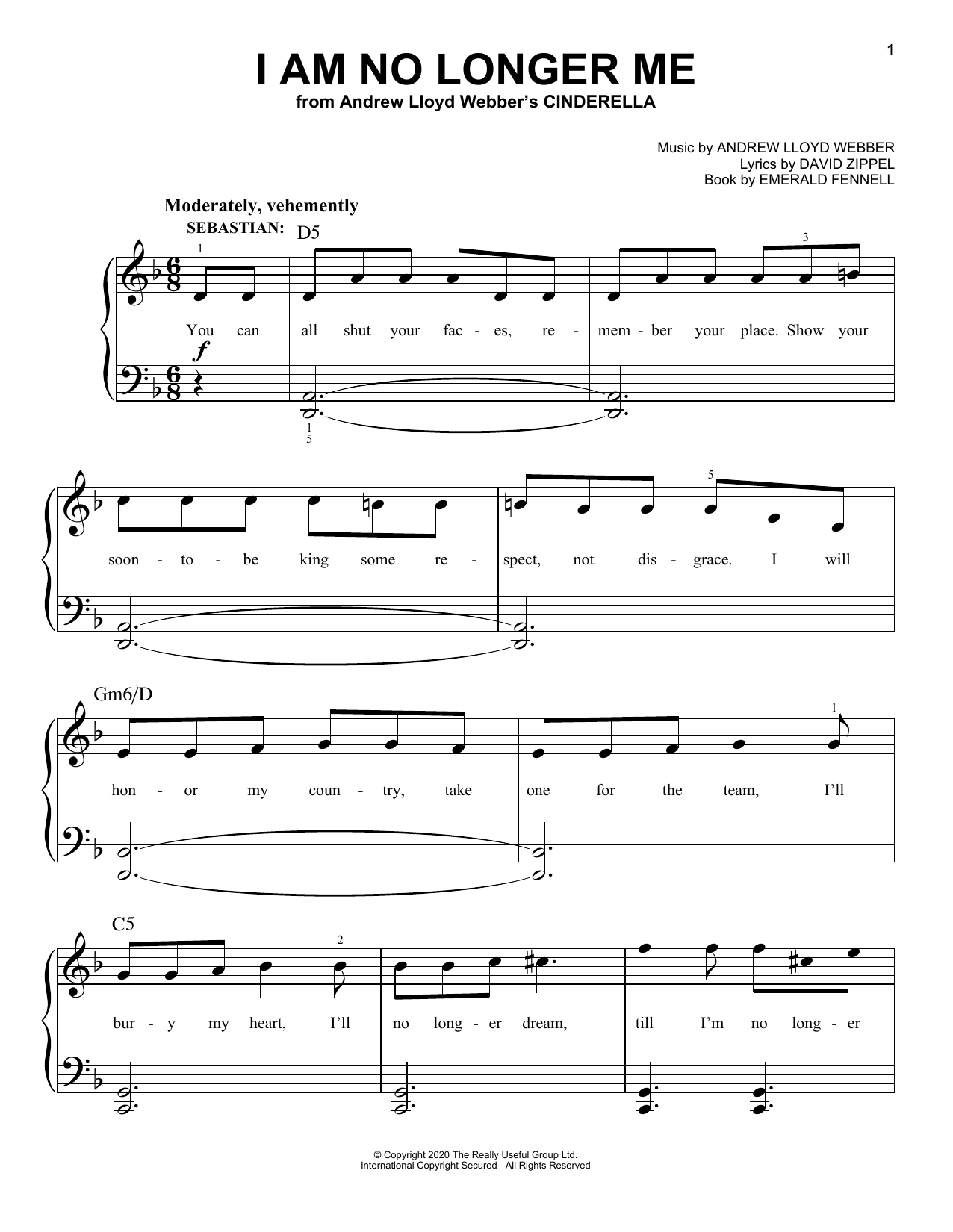 Andrew Lloyd Webber I Am No Longer Me (from Andrew Lloyd Webber's Cinderella) sheet music notes and chords arranged for Easy Piano
