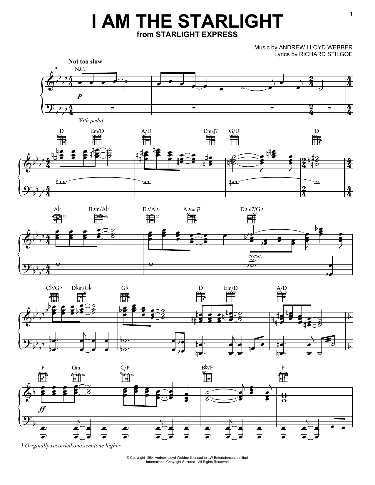Andrew Lloyd Webber I Am The Starlight (from Starlight Express) sheet music notes and chords arranged for Piano, Vocal & Guitar Chords (Right-Hand Melody)