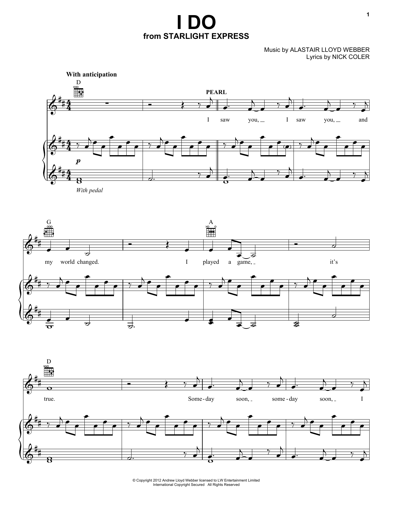 Andrew Lloyd Webber I Do (from Starlight Express) sheet music notes and chords arranged for Piano, Vocal & Guitar Chords (Right-Hand Melody)