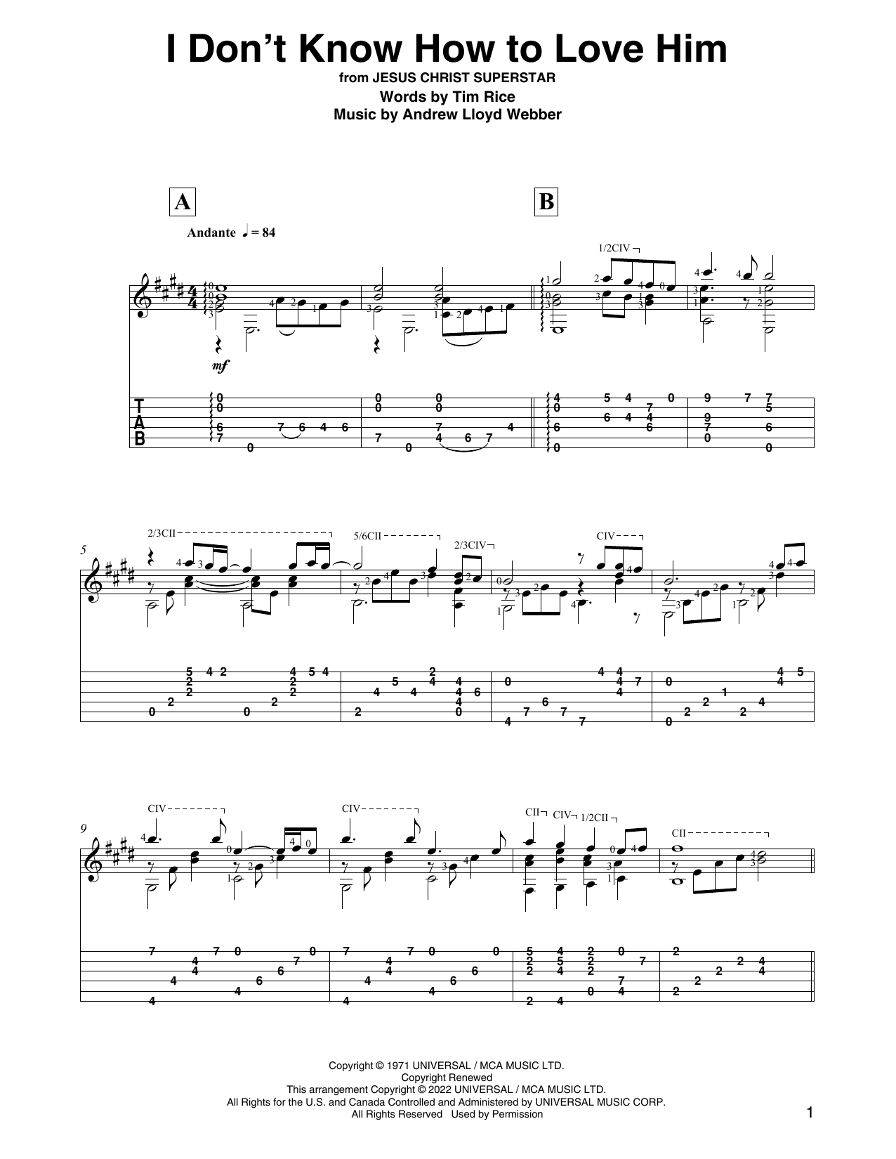 Andrew Lloyd Webber I Don't Know How To Love Him (from Jesus Christ Superstar) (arr. David Jaggs) sheet music notes and chords arranged for Solo Guitar