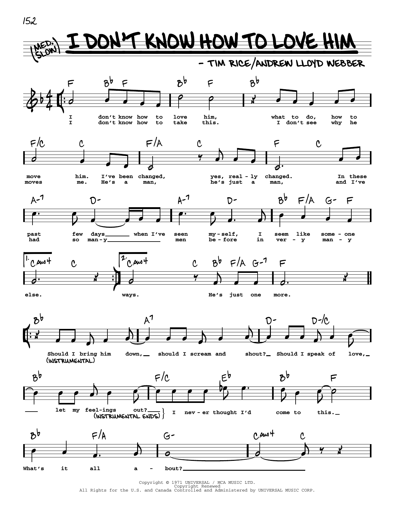Andrew Lloyd Webber I Don't Know How To Love Him (from Jesus Christ Superstar) (High Voice) sheet music notes and chords arranged for Real Book – Melody, Lyrics & Chords