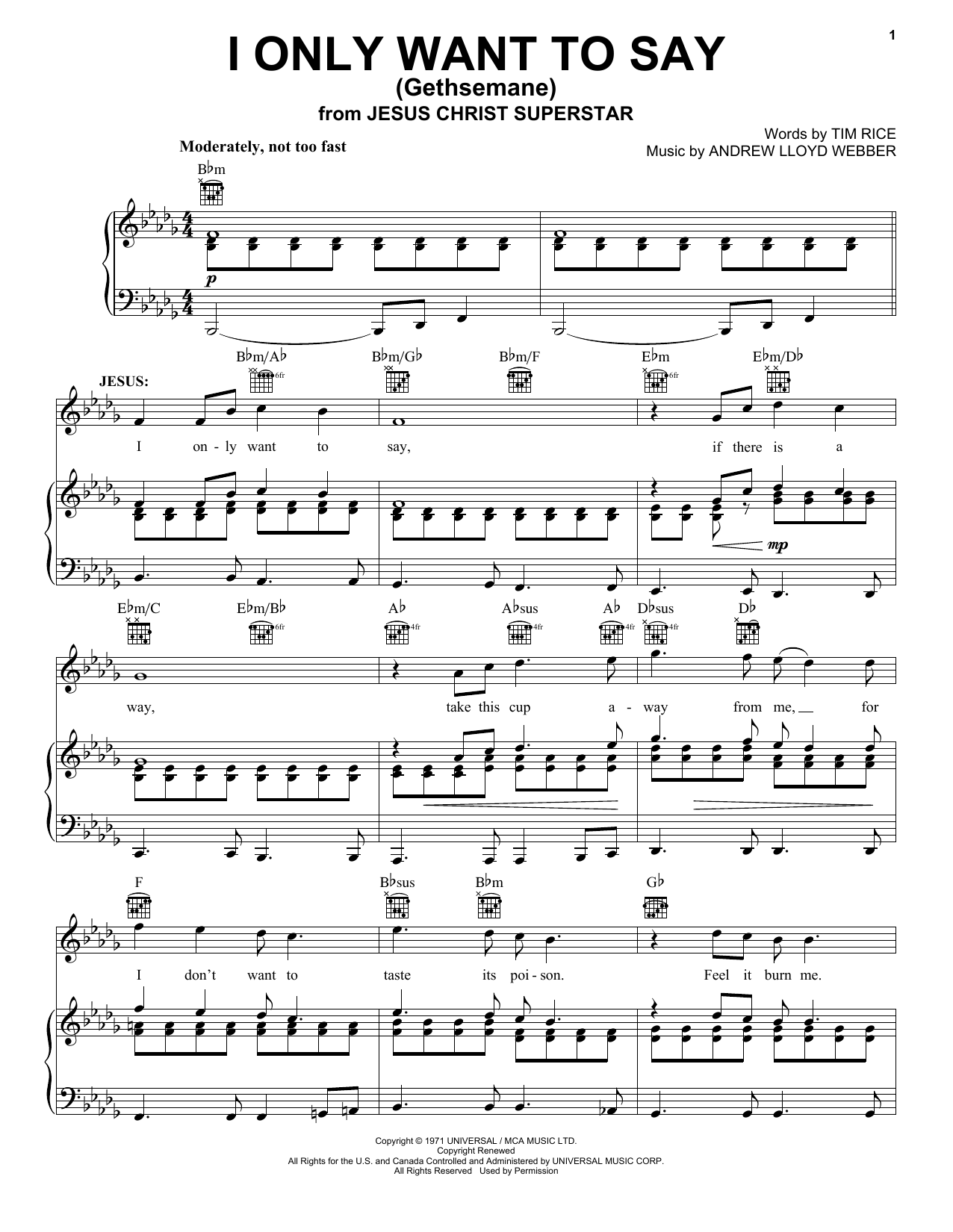 Andrew Lloyd Webber I Only Want To Say (Gethsemane) sheet music notes and chords arranged for Vocal Pro + Piano/Guitar