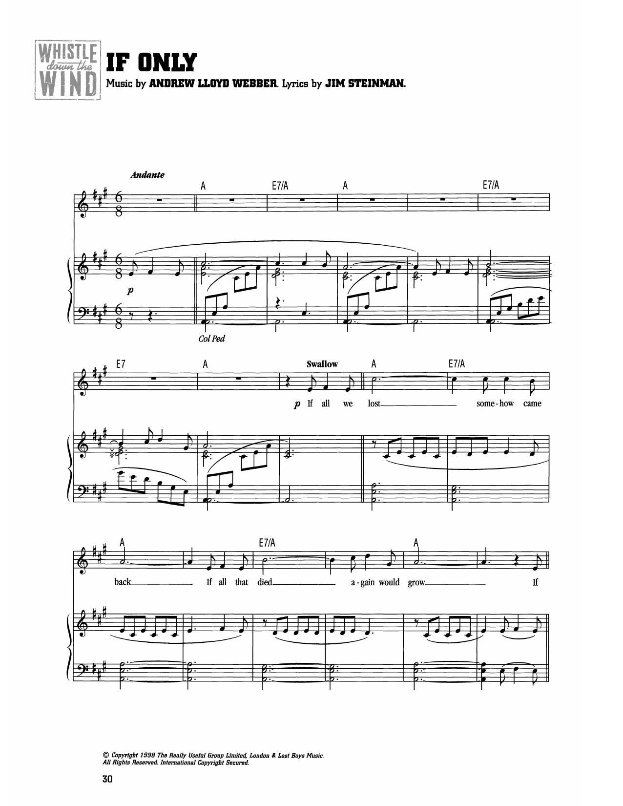 Andrew Lloyd Webber If Only (from Whistle Down The Wind) sheet music notes and chords arranged for Piano & Vocal