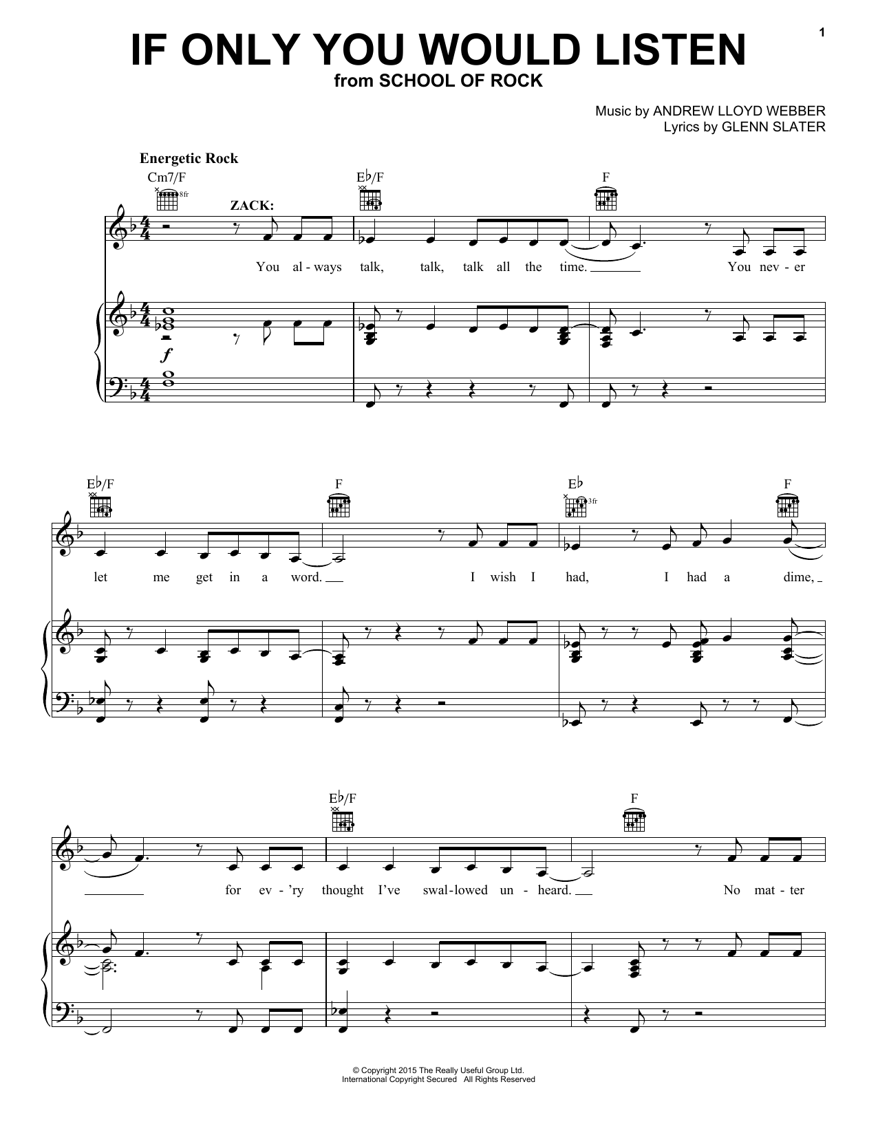 Andrew Lloyd Webber If Only You Would Listen (from School of Rock: The Musical) sheet music notes and chords arranged for Piano, Vocal & Guitar Chords (Right-Hand Melody)