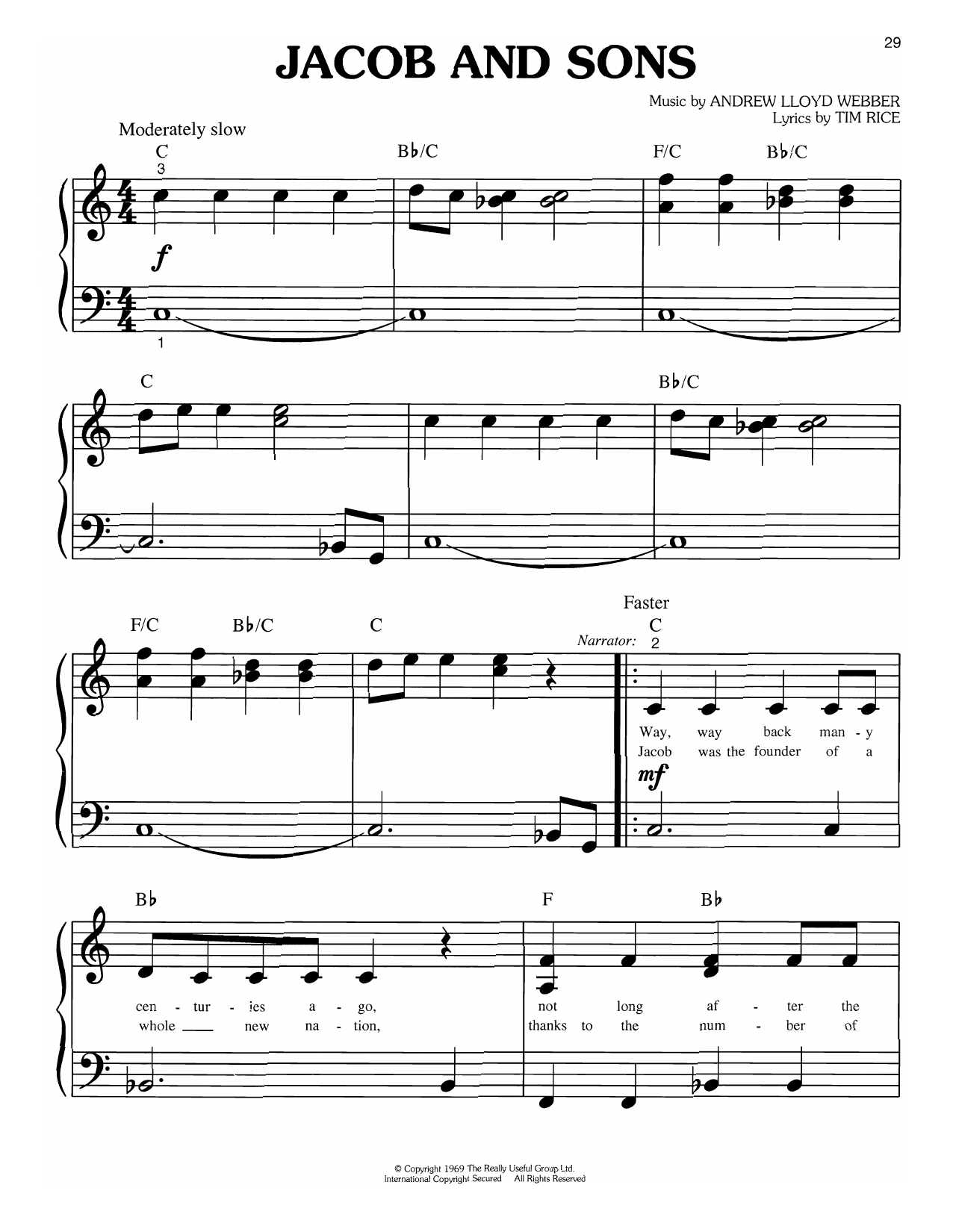 Andrew Lloyd Webber Jacob And Sons (from Joseph and the Amazing Technicolor Dreamcoat) sheet music notes and chords arranged for Big Note Piano