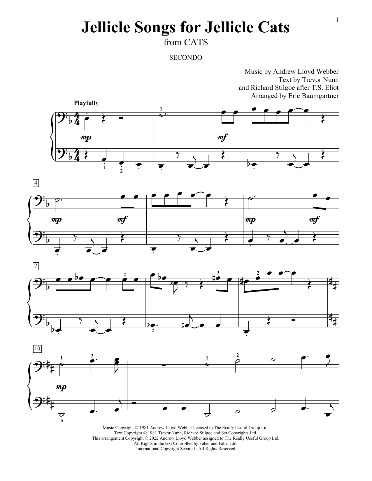 Andrew Lloyd Webber Jellicle Songs For Jellicle Cats (from Cats) (arr. Eric Baumgartner) sheet music notes and chords arranged for Piano Duet