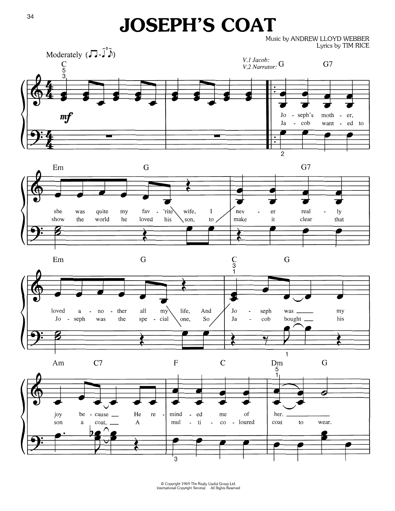 Tim Rice Joseph's Coat (from Joseph And The Amazing Technicolor Dreamcoat) sheet music notes and chords arranged for Piano Solo