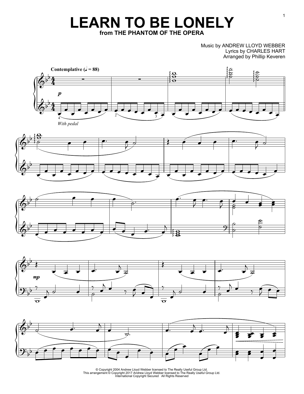 Andrew Lloyd Webber Learn To Be Lonely (arr. Phillip Keveren) sheet music notes and chords arranged for Piano Solo