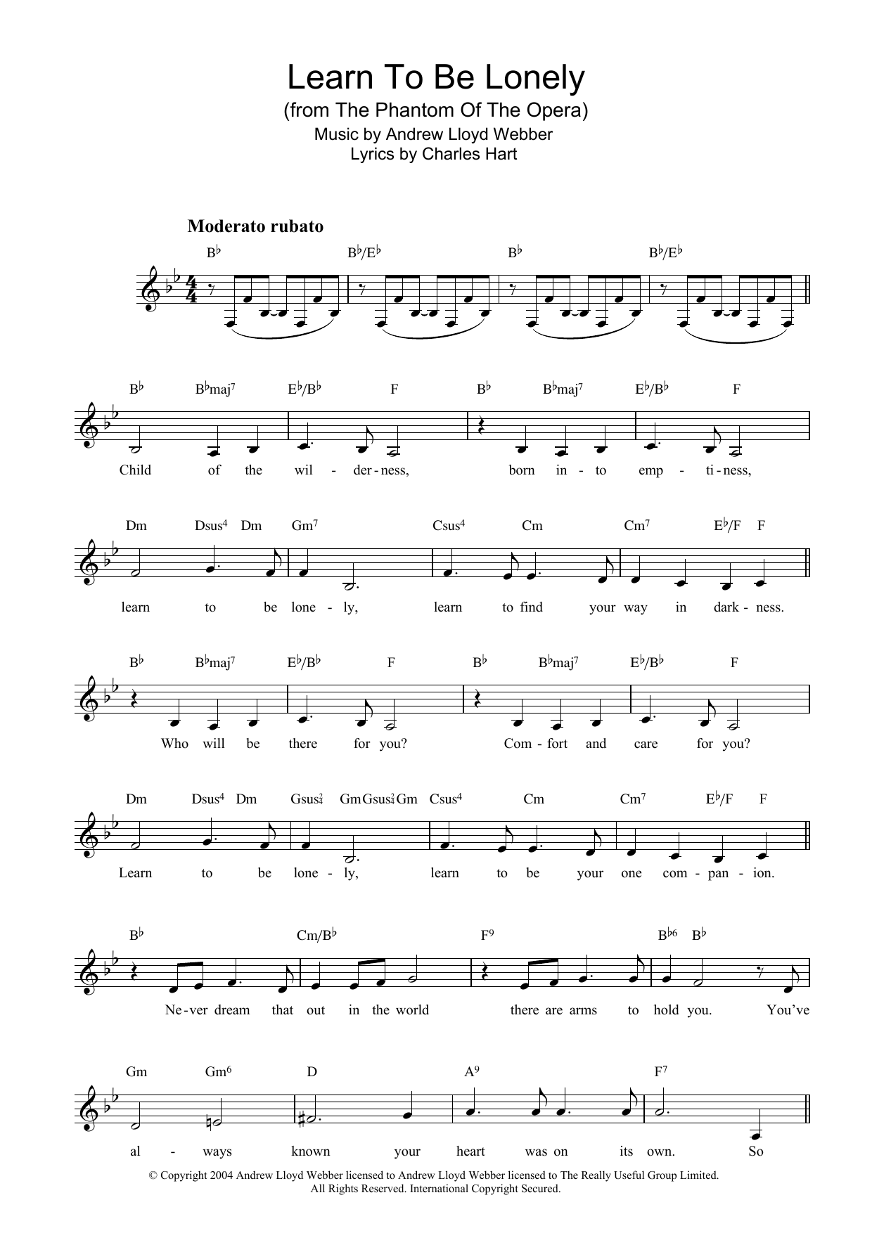 Andrew Lloyd Webber Learn To Be Lonely (from The Phantom Of The Opera) sheet music notes and chords arranged for Cello Solo