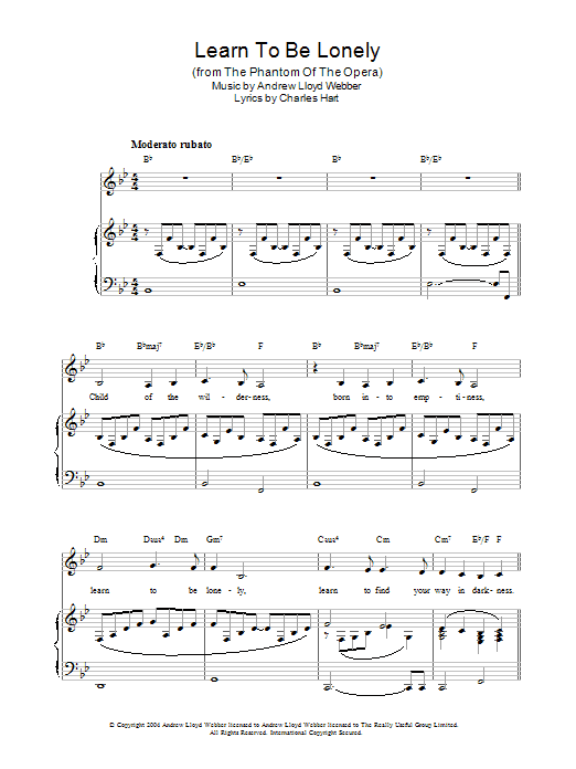 Andrew Lloyd Webber Learn To Be Lonely sheet music notes and chords arranged for Piano Solo