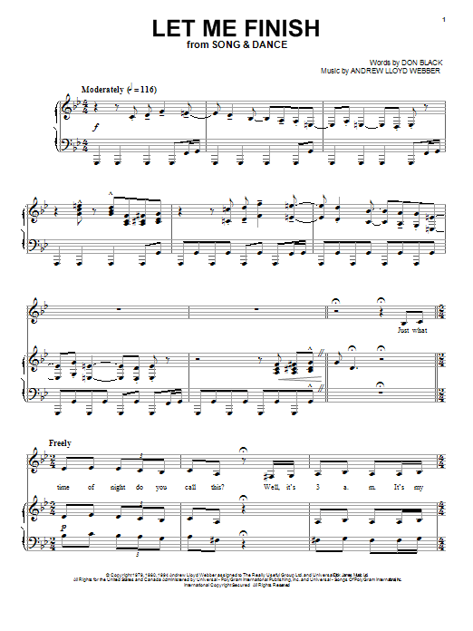 Andrew Lloyd Webber Let Me Finish (from Song And Dance) sheet music notes and chords arranged for Piano & Vocal