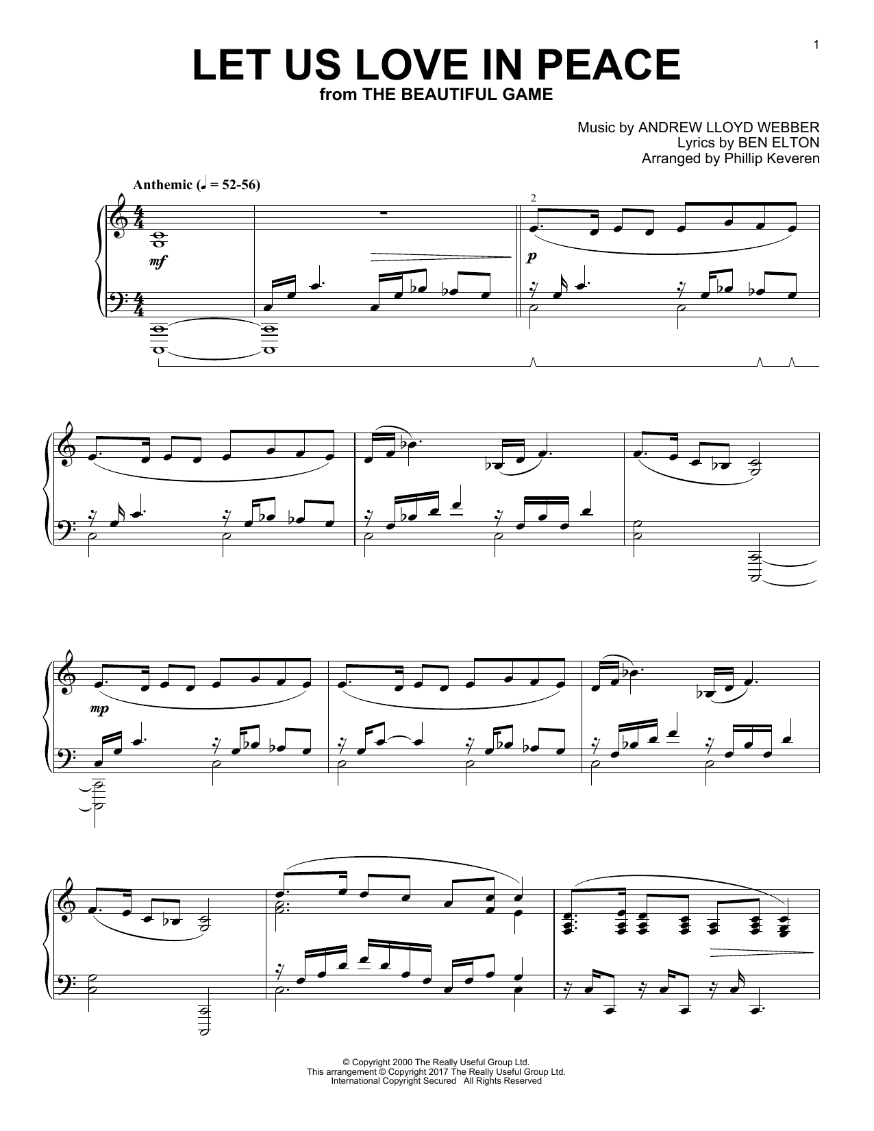 Andrew Lloyd Webber Let Us Love In Peace (arr. Phillip Keveren) sheet music notes and chords arranged for Piano Solo