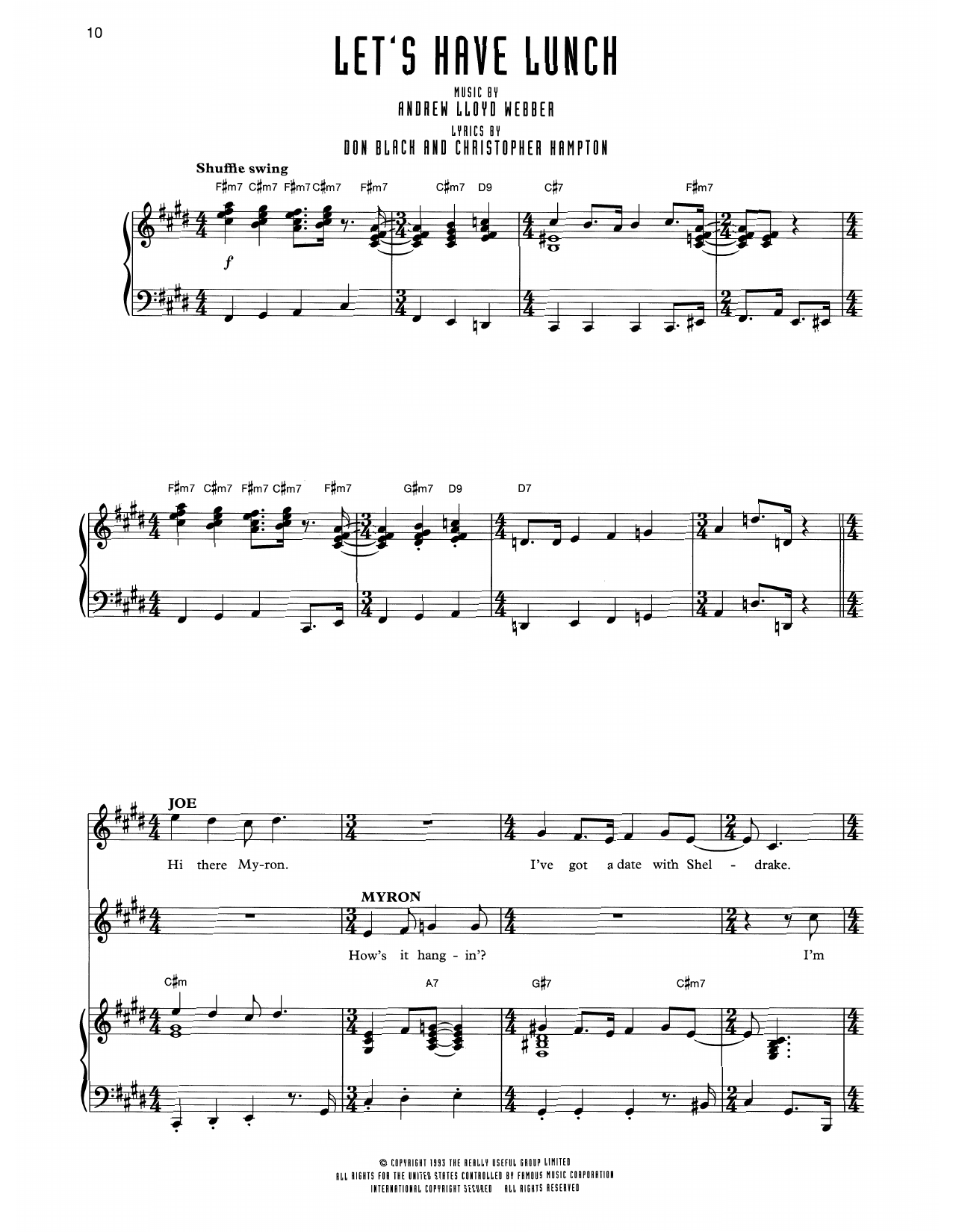 Andrew Lloyd Webber Let's Have Lunch (from Sunset Boulevard) sheet music notes and chords arranged for Piano & Vocal