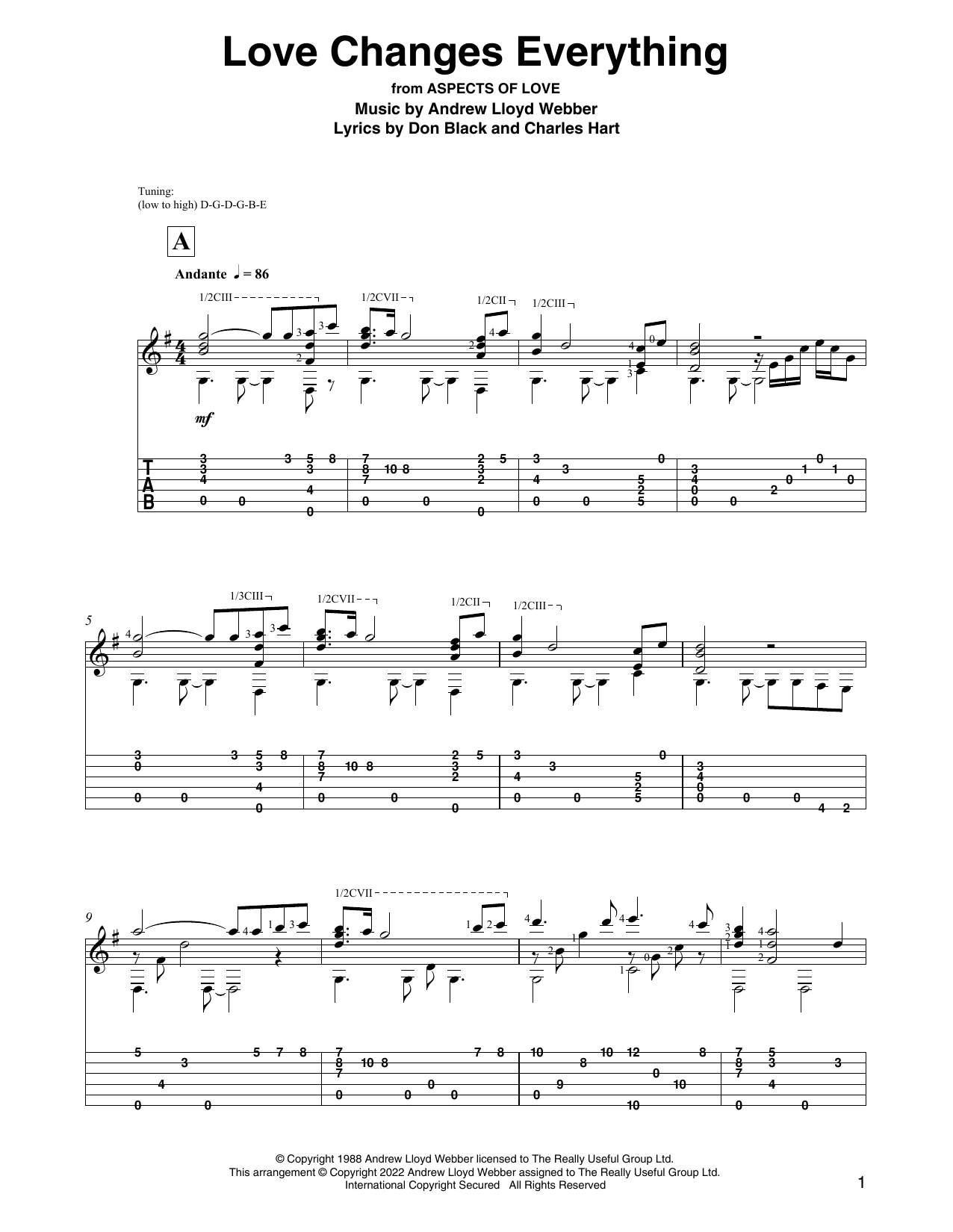 Andrew Lloyd Webber Love Changes Everything (from Aspects Of Love) (arr. David Jaggs) sheet music notes and chords arranged for Solo Guitar