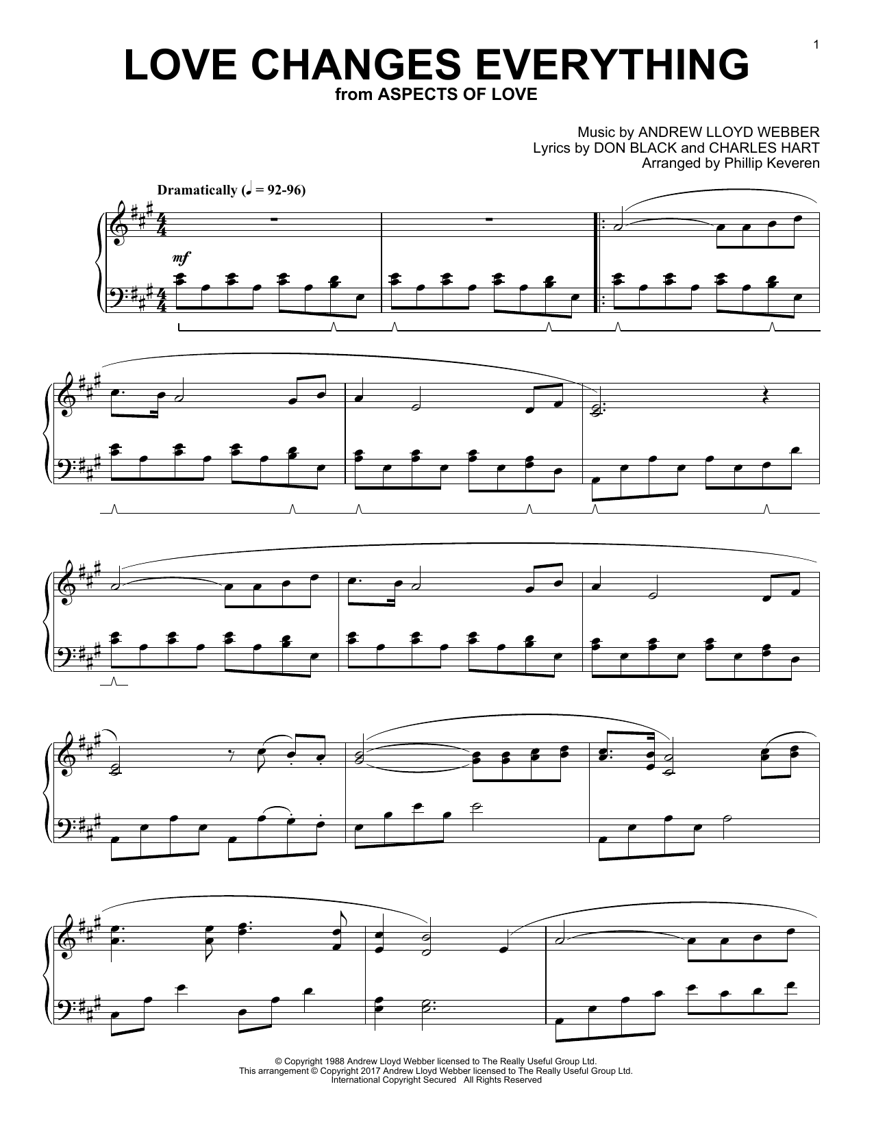 Andrew Lloyd Webber Love Changes Everything (arr. Phillip Keveren) sheet music notes and chords arranged for Piano Solo