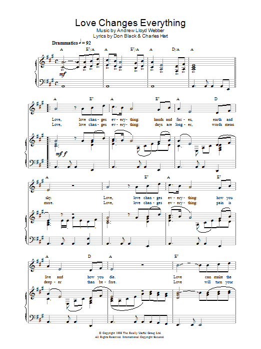 Andrew Lloyd Webber Love Changes Everything (from Aspects of Love) sheet music notes and chords arranged for Flute Solo