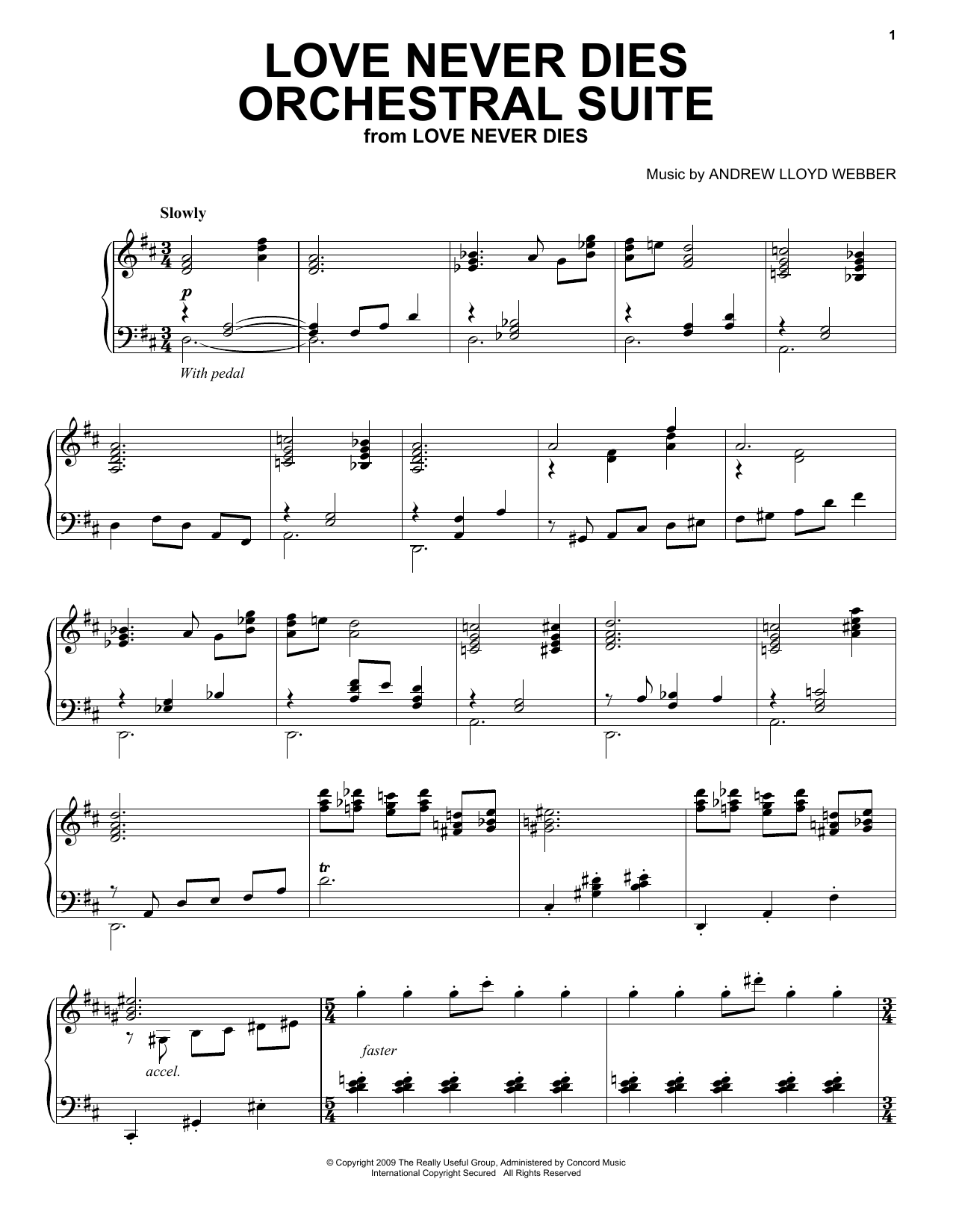 Andrew Lloyd Webber Love Never Dies Orchestral Suite sheet music notes and chords arranged for Piano Solo