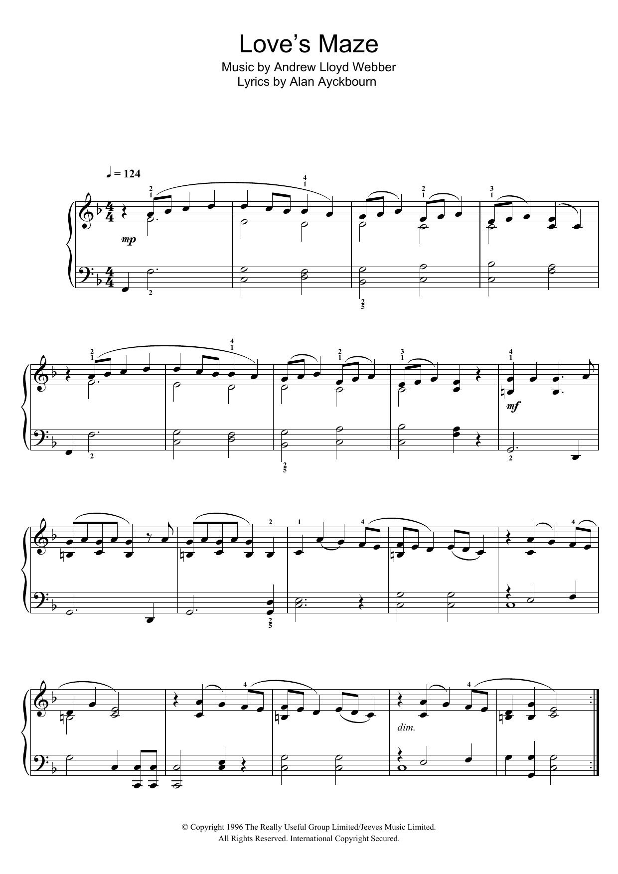 Andrew Lloyd Webber Love's Maze (from By Jeeves) sheet music notes and chords arranged for Easy Piano