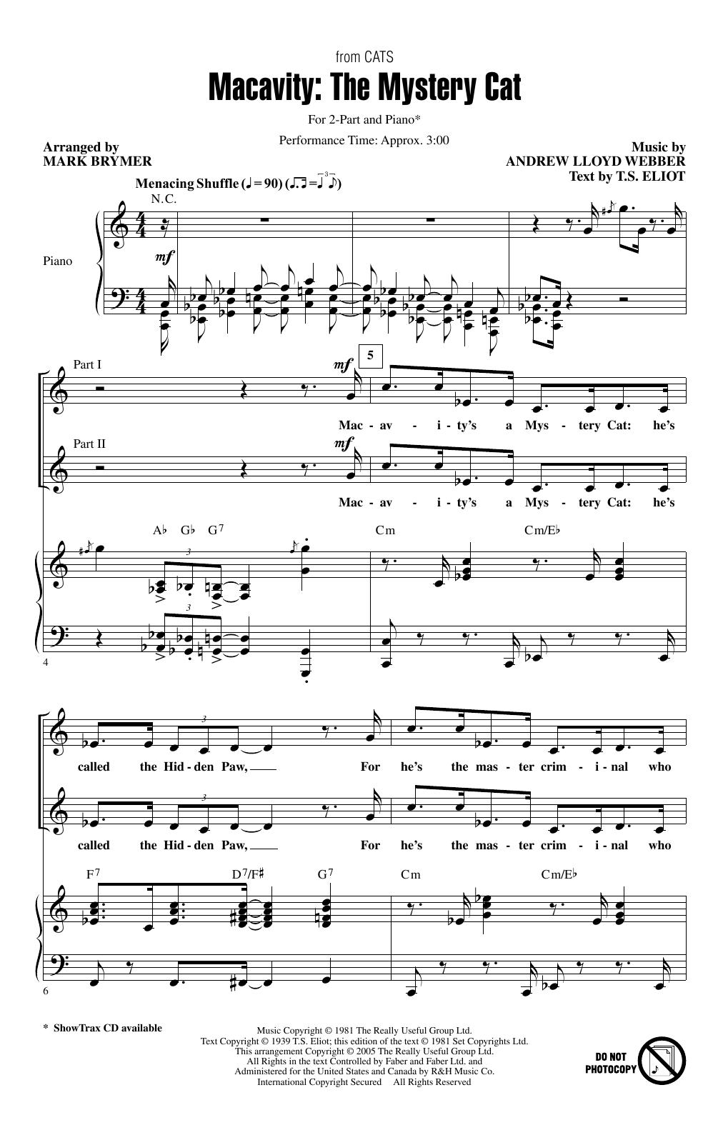 Andrew Lloyd Webber Macavity: The Mystery Cat (from Cats) (arr. Mark Brymer) sheet music notes and chords arranged for 2-Part Choir