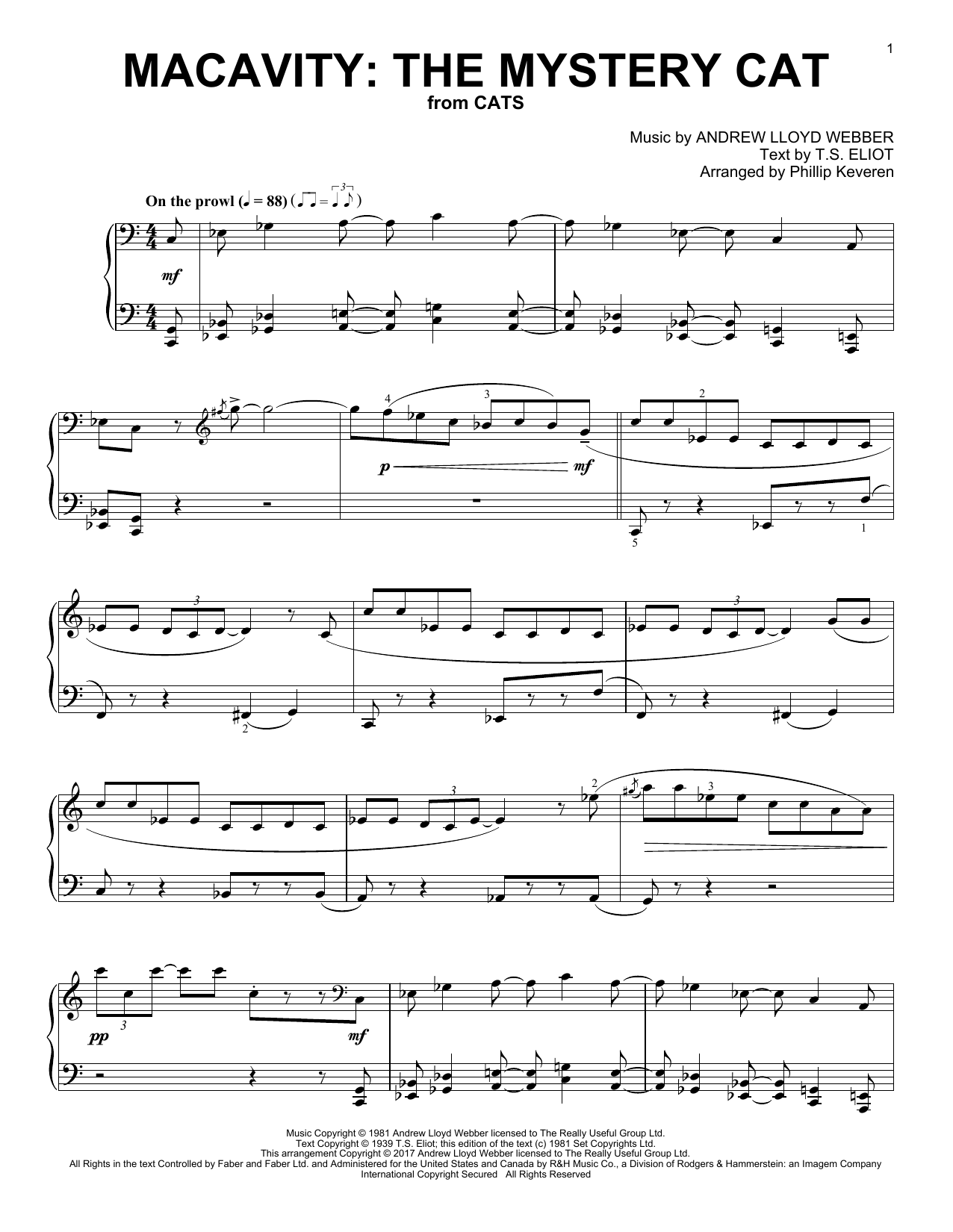 Andrew Lloyd Webber Macavity: The Mystery Cat (from Cats) (arr. Phillip Keveren) sheet music notes and chords arranged for Piano Solo
