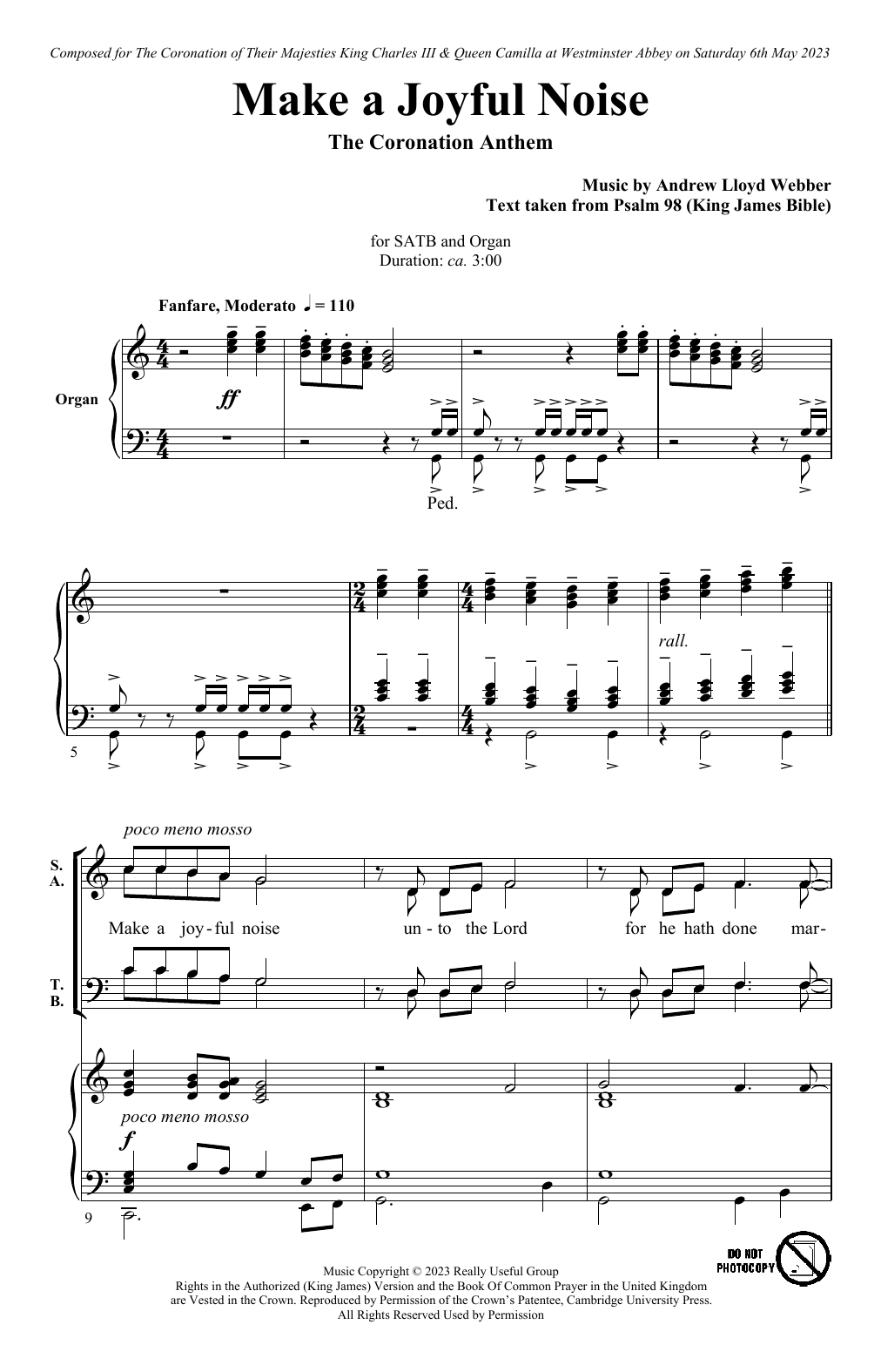 Andrew Lloyd Webber Make A Joyful Noise - The Coronation Anthem (for SATB and Organ) sheet music notes and chords arranged for SATB Choir