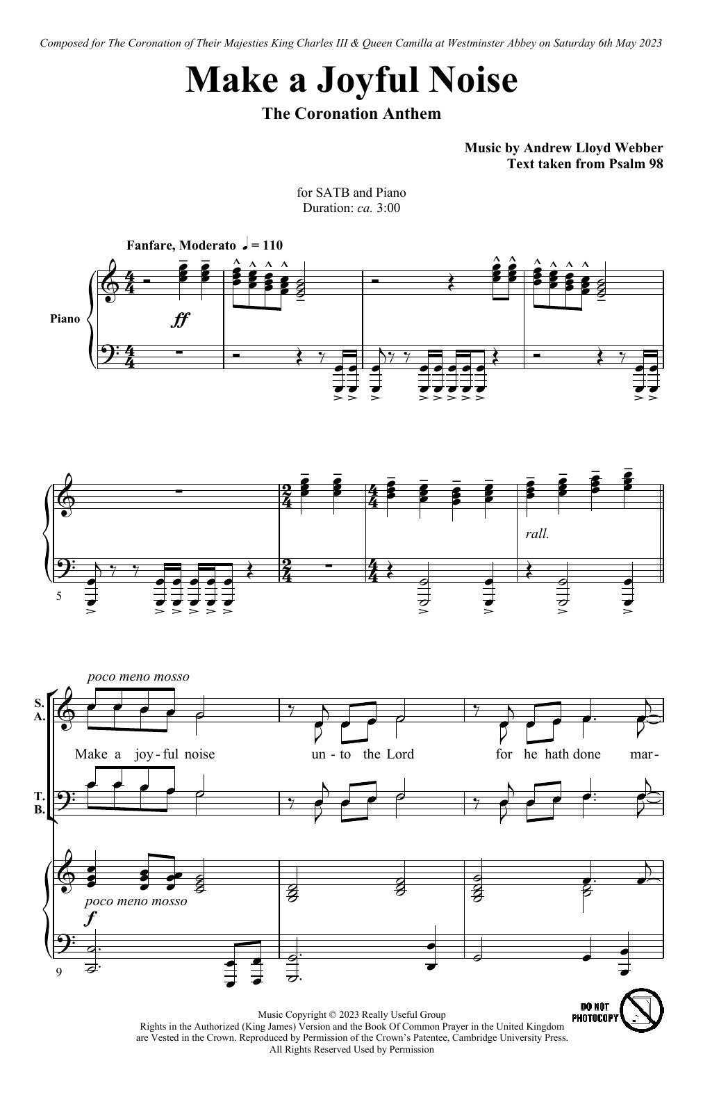 Andrew Lloyd Webber Make A Joyful Noise - The Coronation Anthem (for SATB and Piano) sheet music notes and chords arranged for SATB Choir